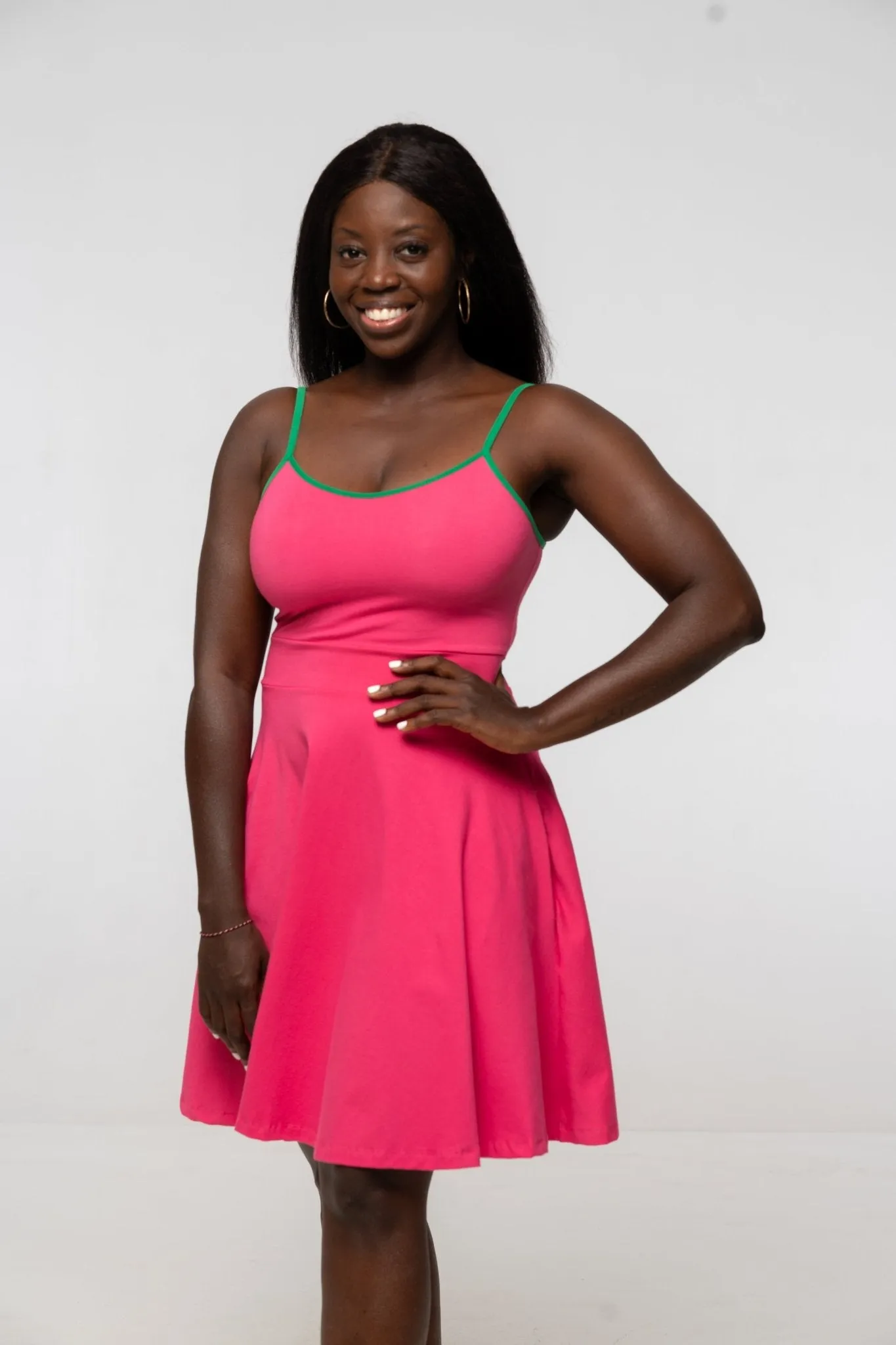 Jola Pocket Skater Mini Dress in Hot Pink / Grass Green sold by Manners London product image thumbnail 3