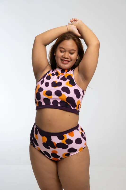 Flip-it Swim 4-way Crop Top In Spicy Leopard Print and Deep Plum sold by Manners London
