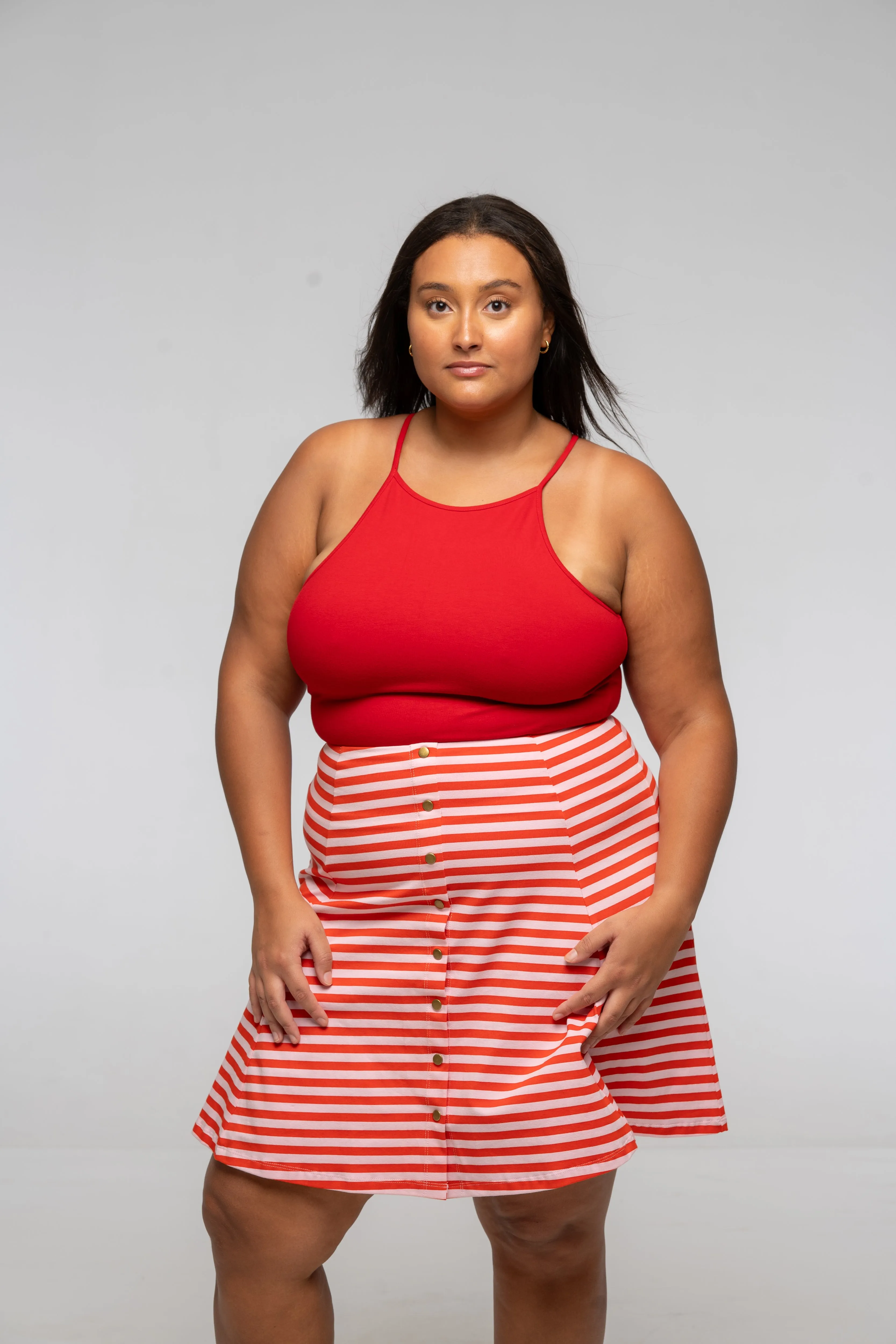 EKA Racer Full Length Top in Pomegranate Red sold by Manners London