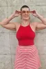 EKA Racer Crop in Pomegranate Red sold by Manners London