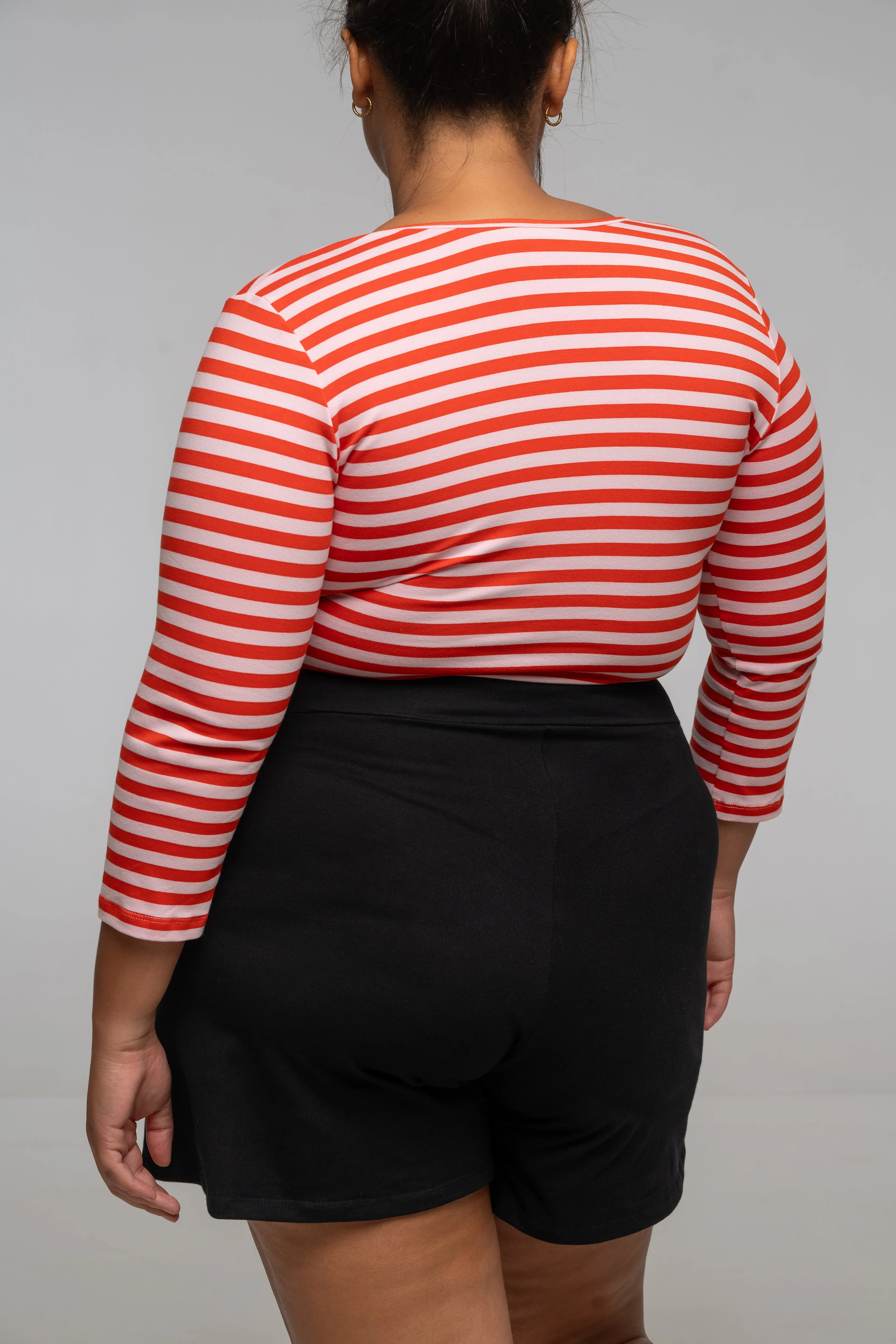 U Front Full Length Top (7/8 sleeves) In Tomato red on Bubblegum Pink! sold by Manners London product image thumbnail 4