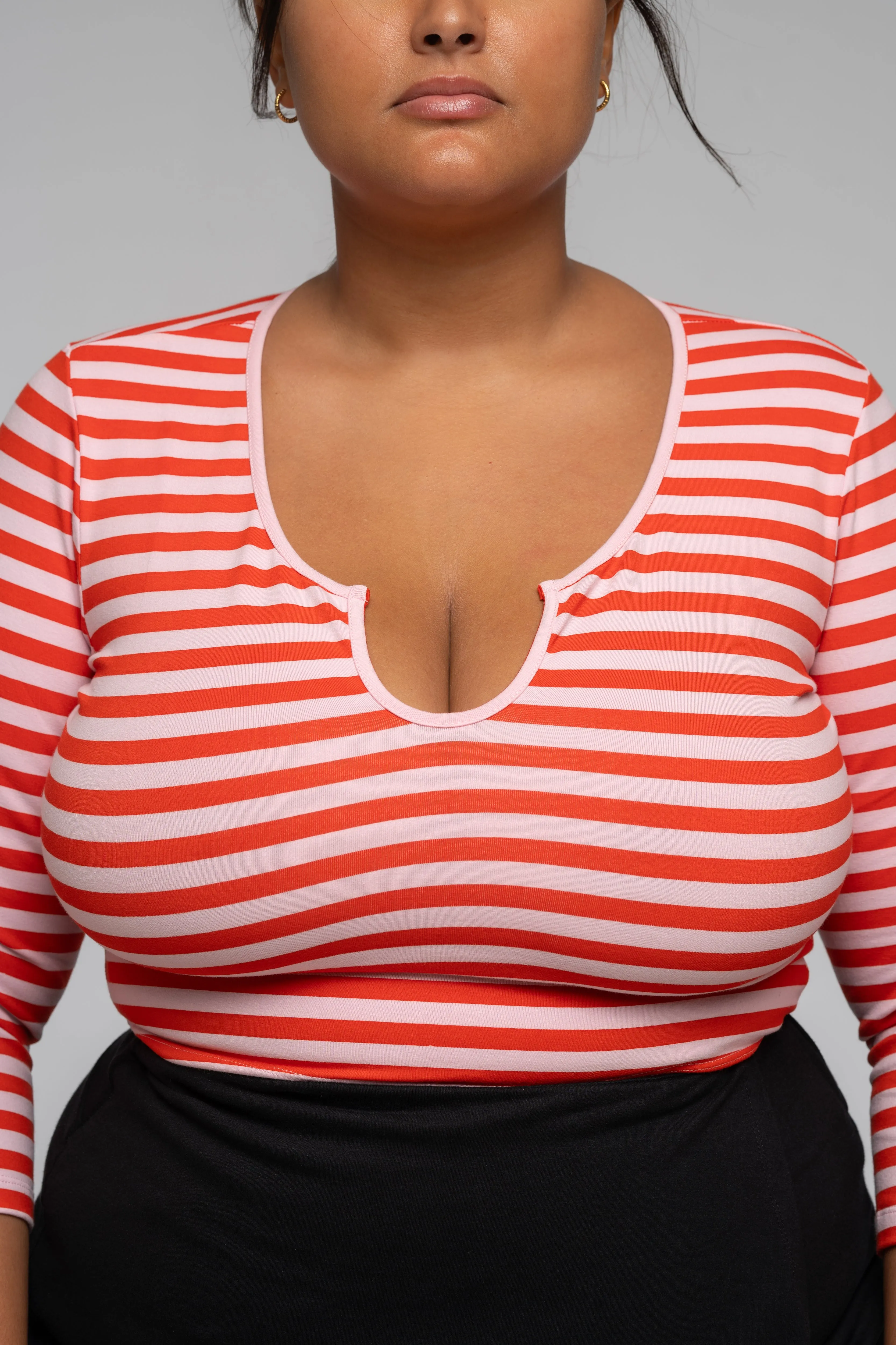 U Front Full Length Top (7/8 sleeves) In Tomato red on Bubblegum Pink! sold by Manners London product image thumbnail 2