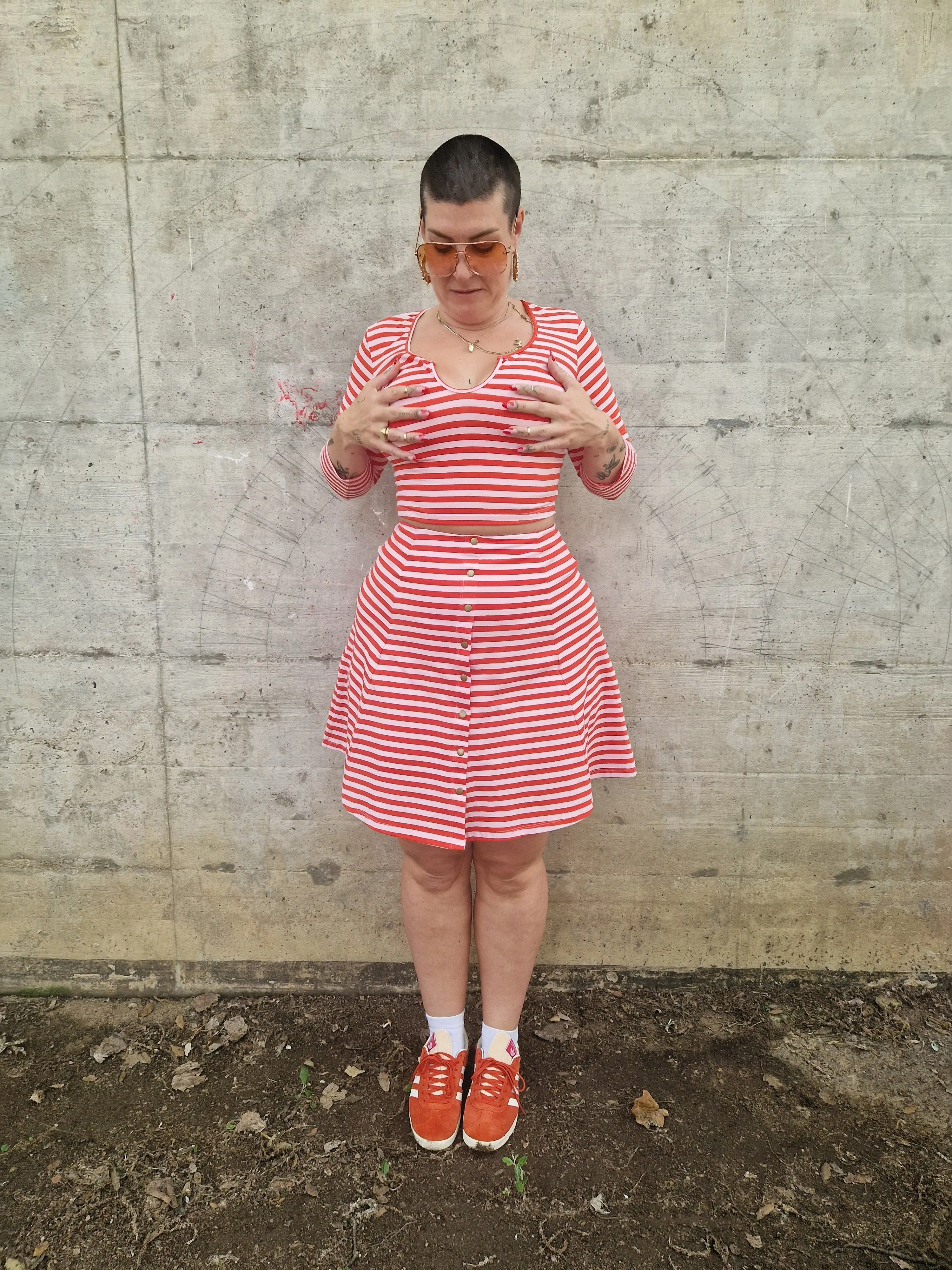 U Front Crop Top (7/8 sleeves) In Tomato Red on Bubblegum Pink! sold by Manners London product image thumbnail 5