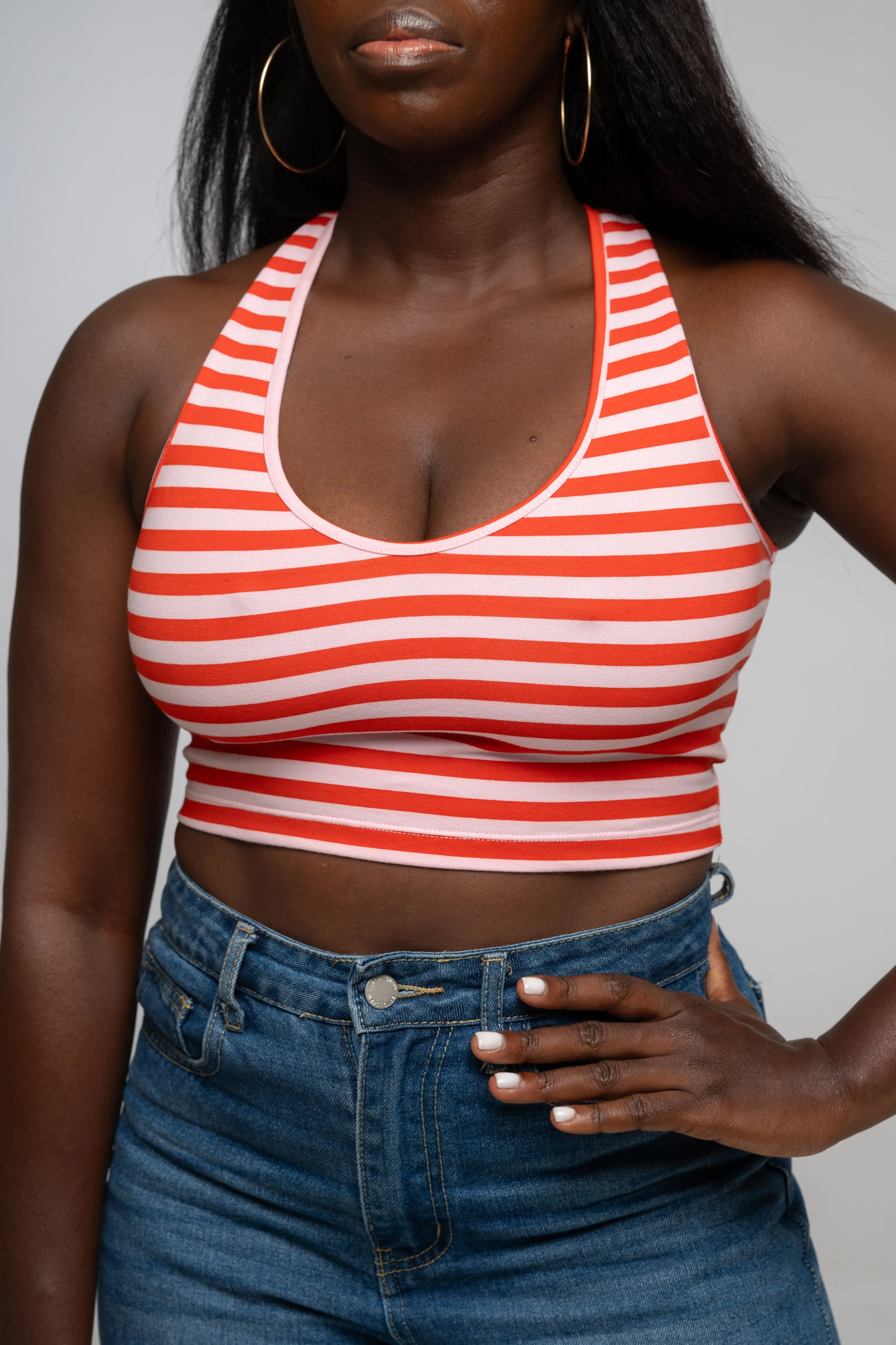 Cross Back Crop Bra In Tomato red on Bubblegum Pink! sold by Manners London product image thumbnail 3
