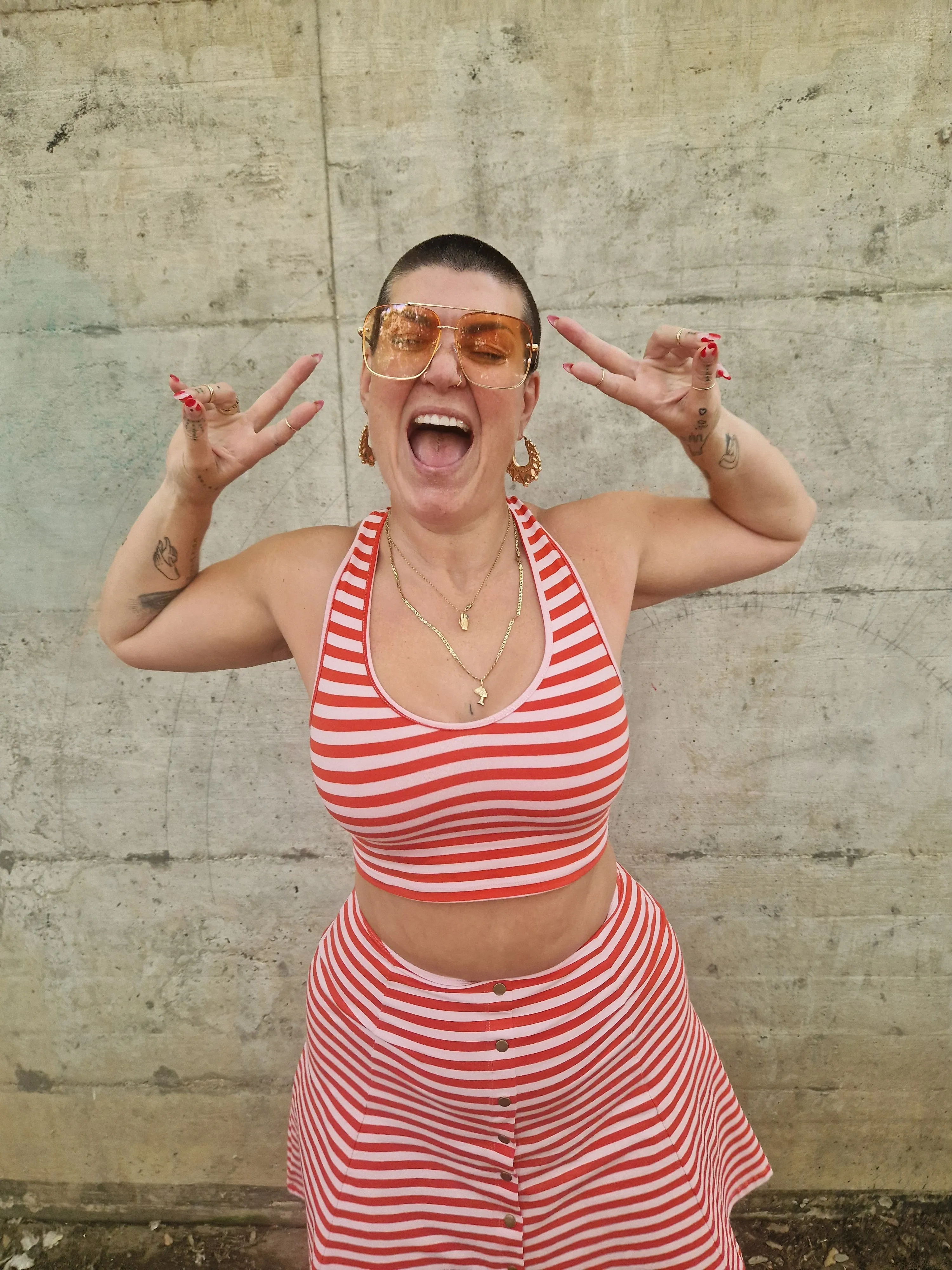 Cross Back Crop Bra In Tomato red on Bubblegum Pink! sold by Manners London product image thumbnail 5