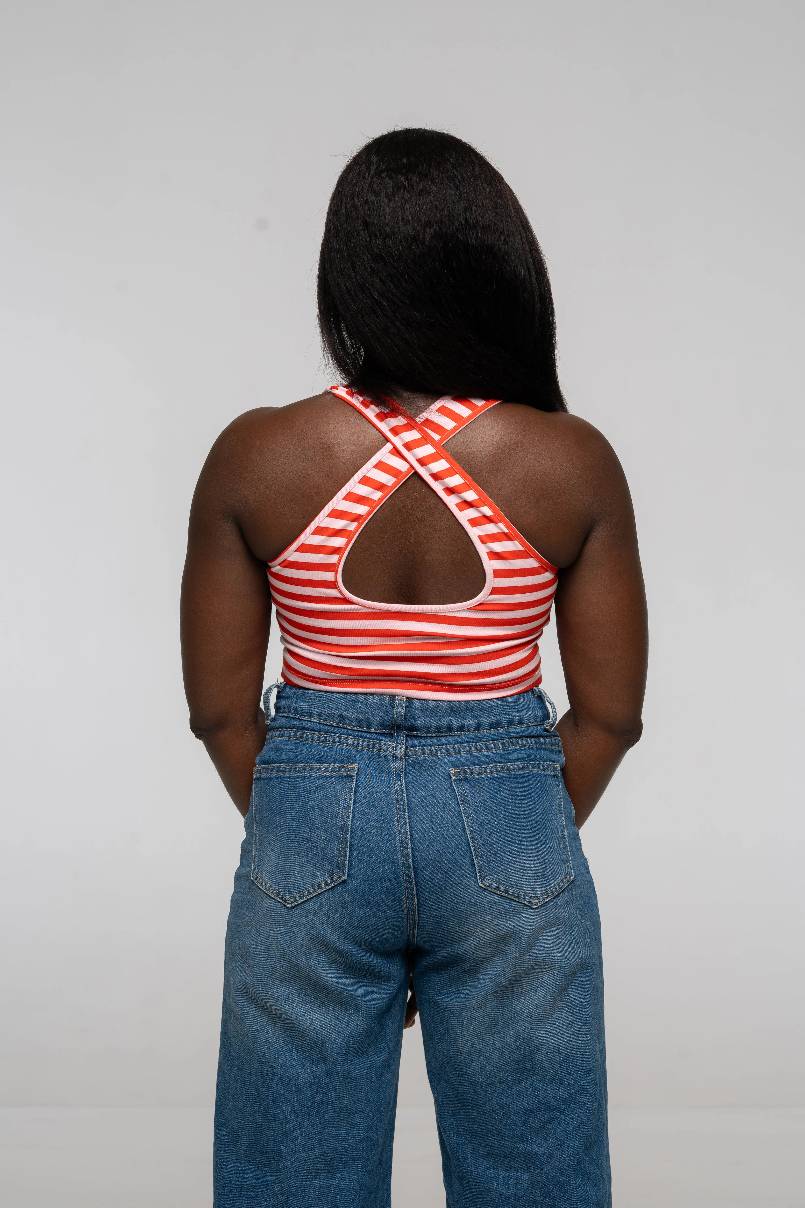 Cross Back Crop Bra In Tomato red on Bubblegum Pink! sold by Manners London product image thumbnail 2