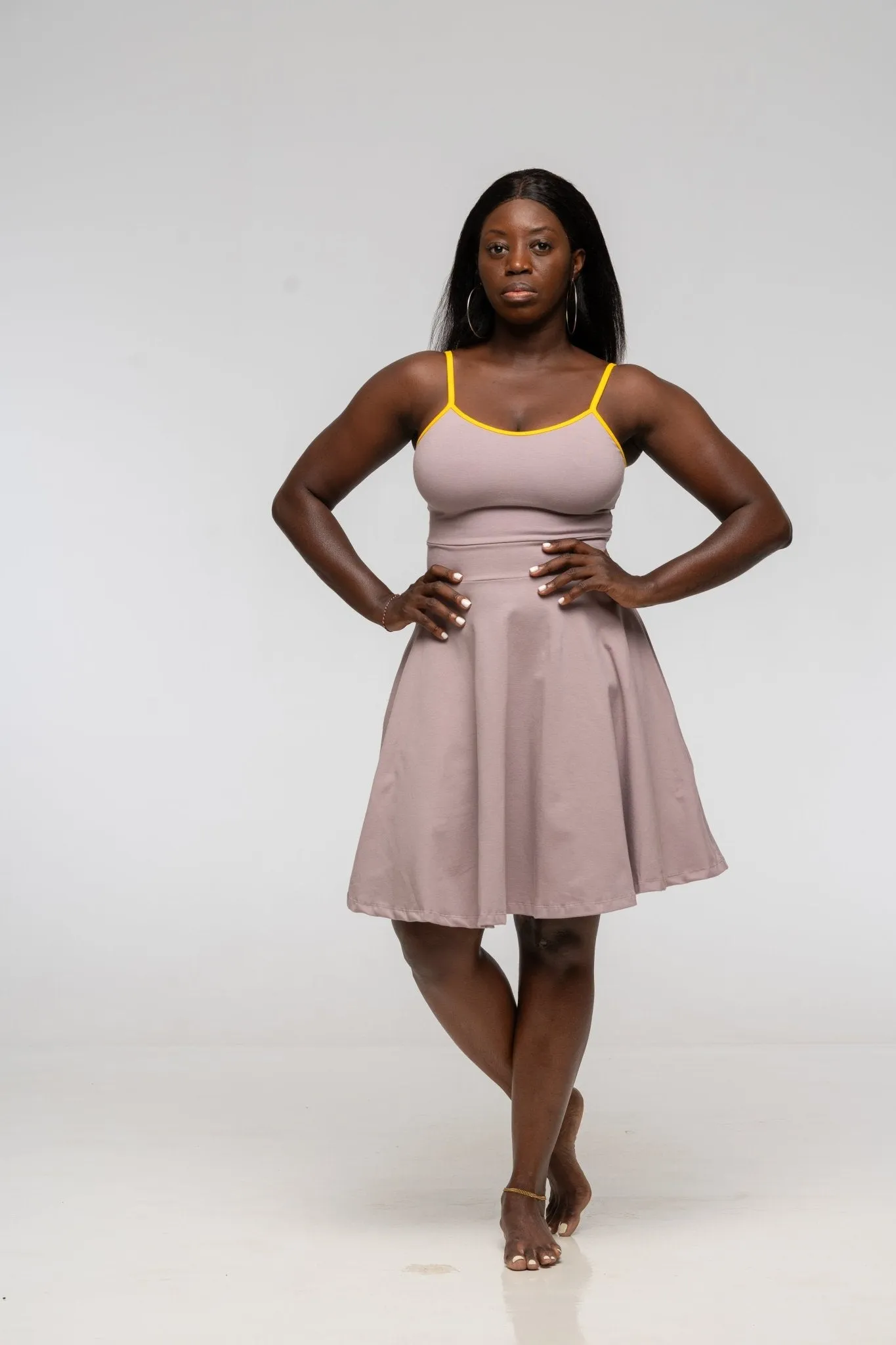 Jola Pocket Skater Mini Dress in Dust / Mango sold by Manners London product image thumbnail 5