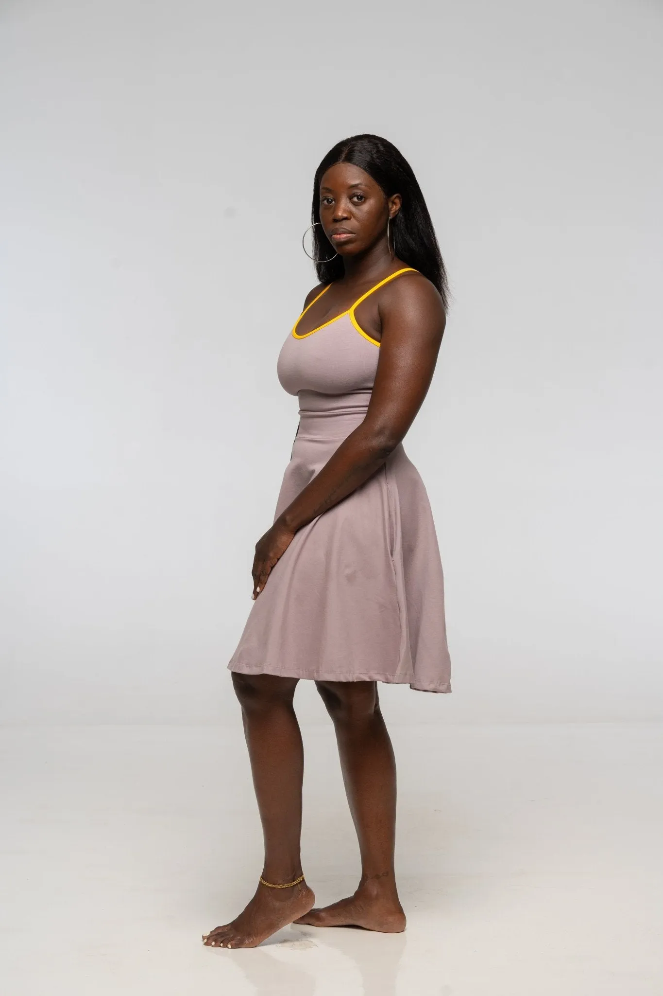 Jola Pocket Skater Mini Dress in Dust / Mango sold by Manners London product image thumbnail 3