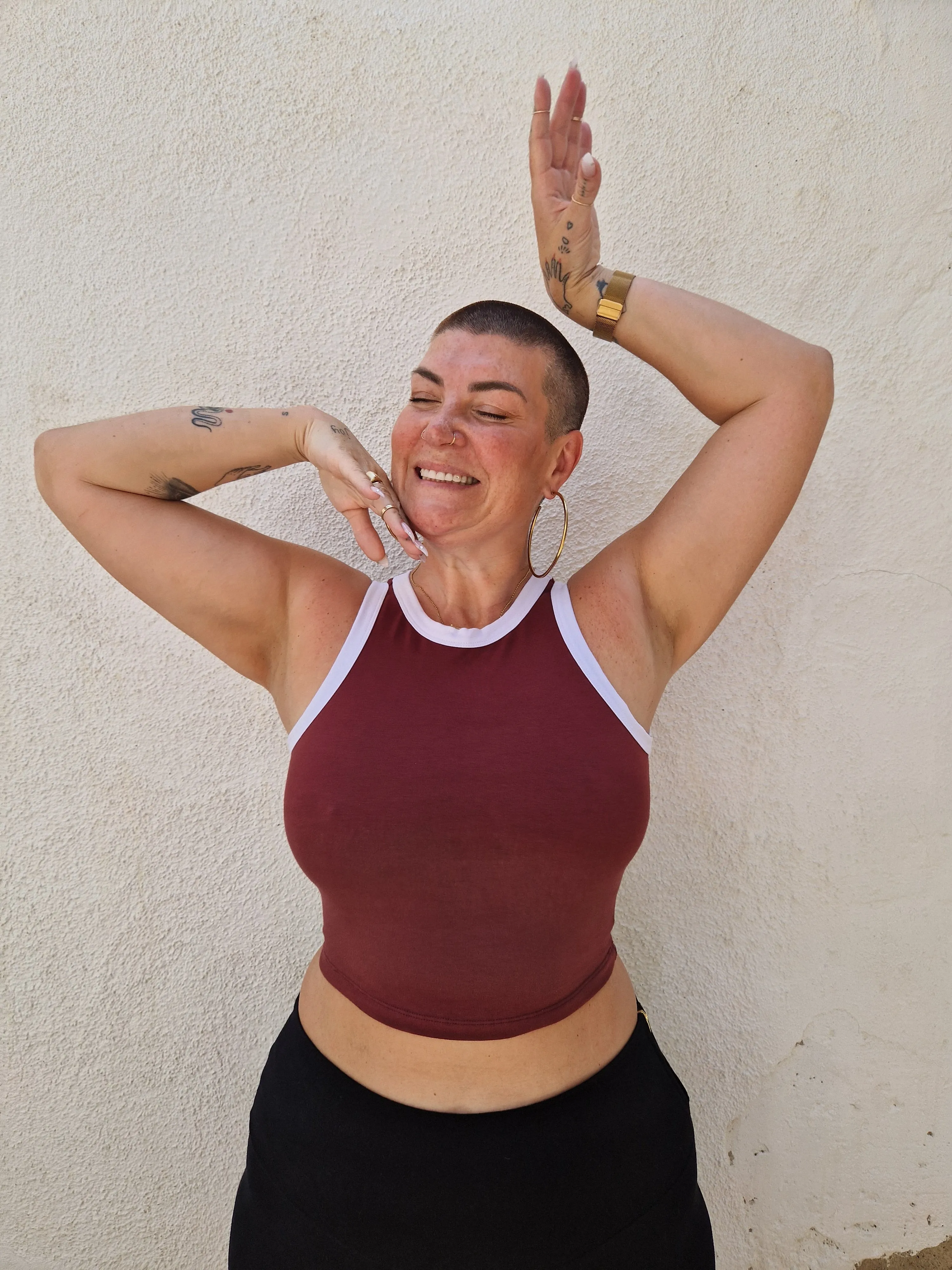 Iva Top Crop in Tawny Port/White sold by Manners London product image thumbnail 2