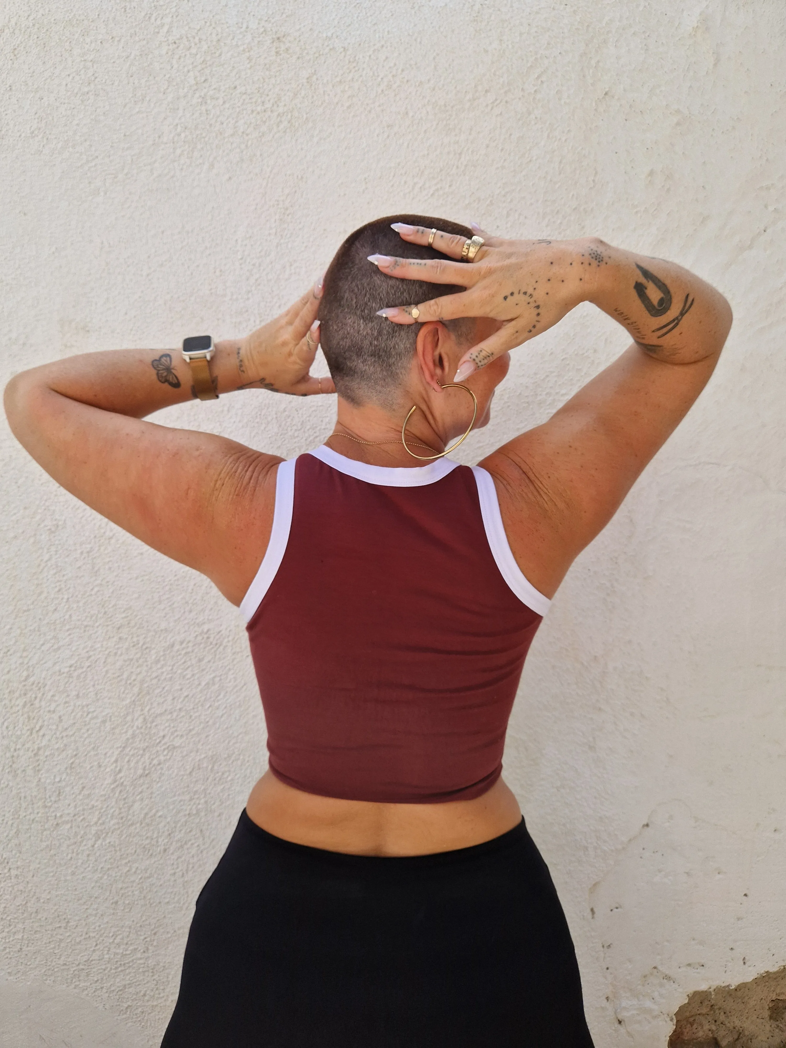 Iva Top Crop in Tawny Port/White sold by Manners London product image thumbnail 5