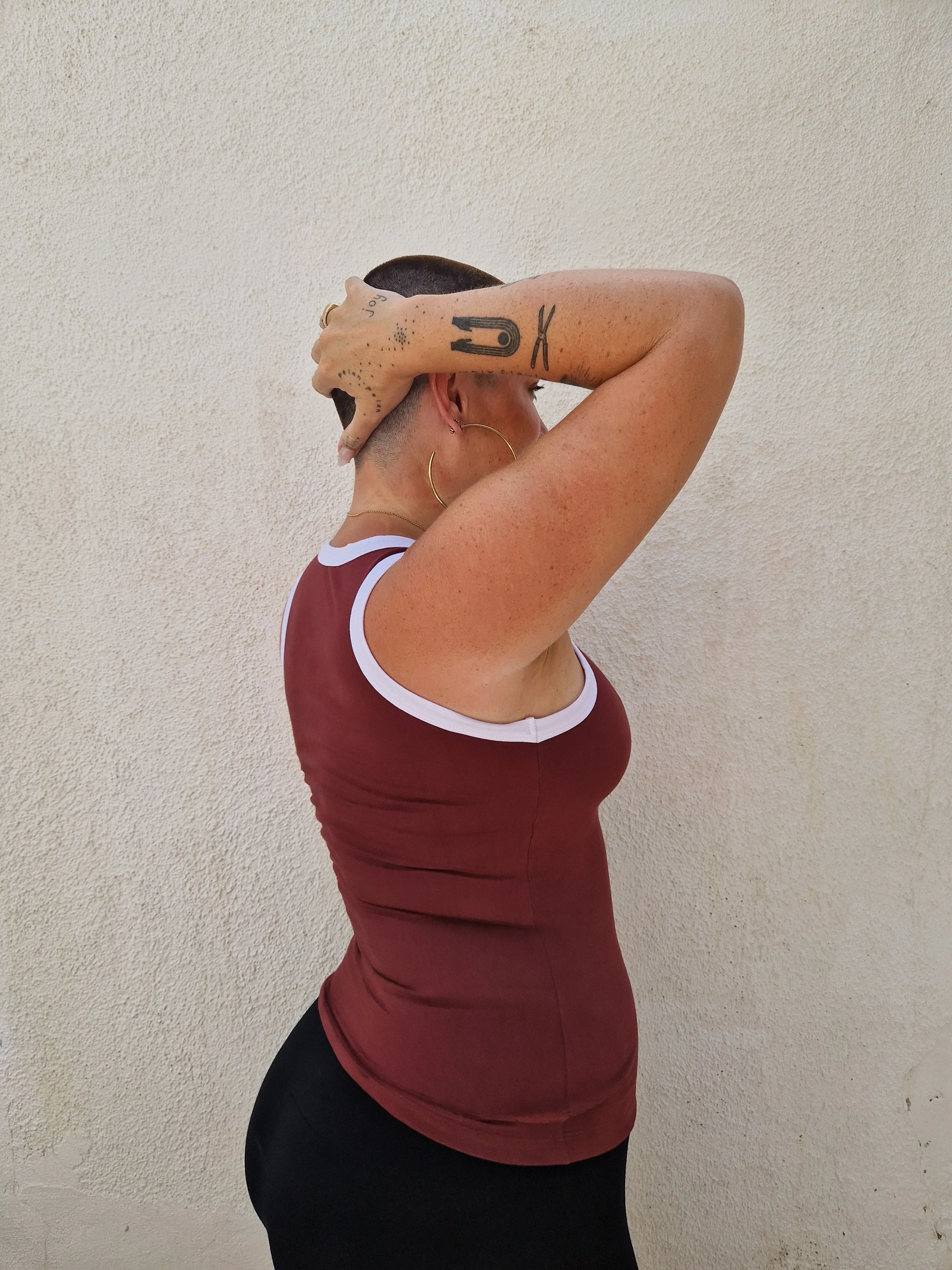 Iva Top Full Length in Tawny Port/White sold by Manners London product image thumbnail 3