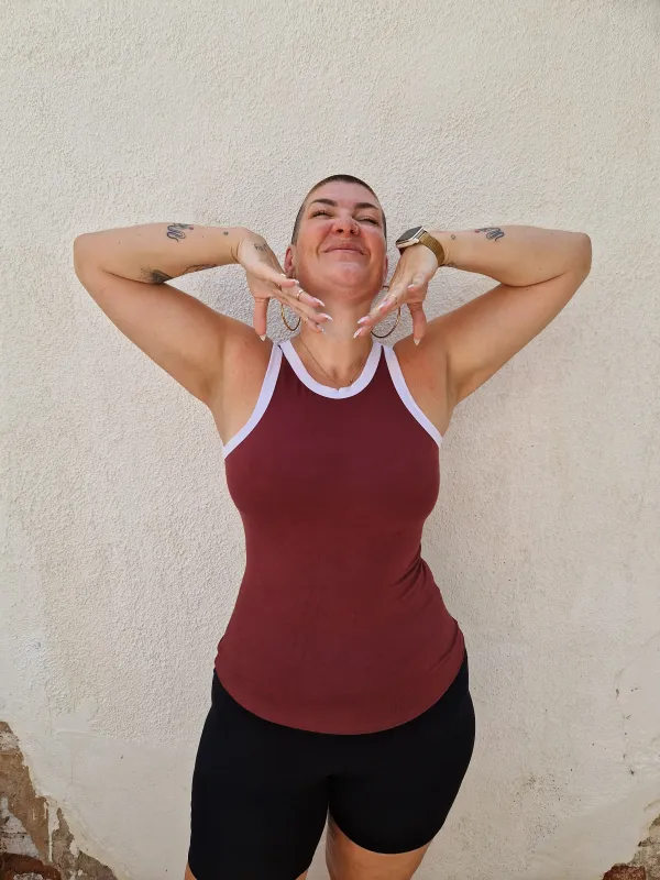 Iva Top Full Length in Tawny Port/White sold by Manners London