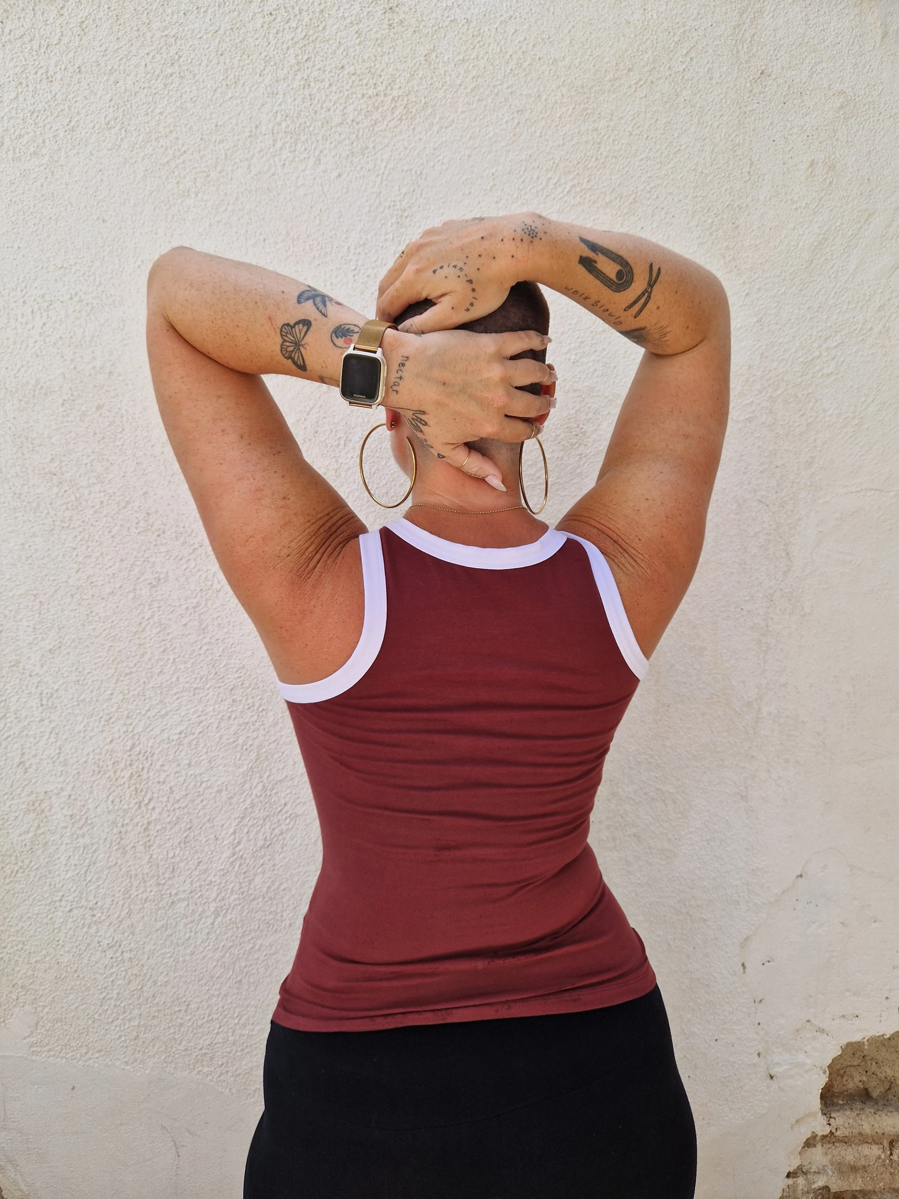 Iva Top Full Length in Tawny Port/White sold by Manners London product image thumbnail 2