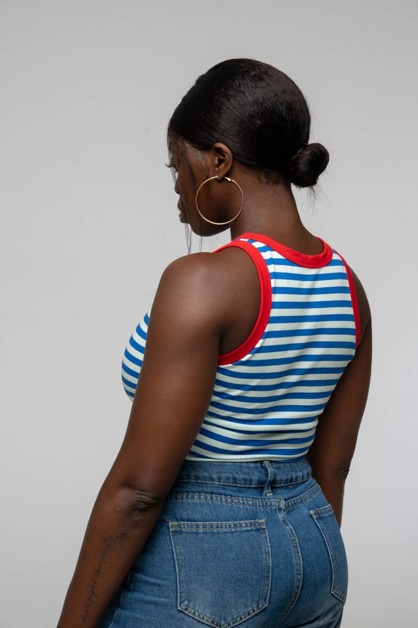 Iva Top Crop in Blue Mint Stripe / Red sold by Manners London product image thumbnail 4