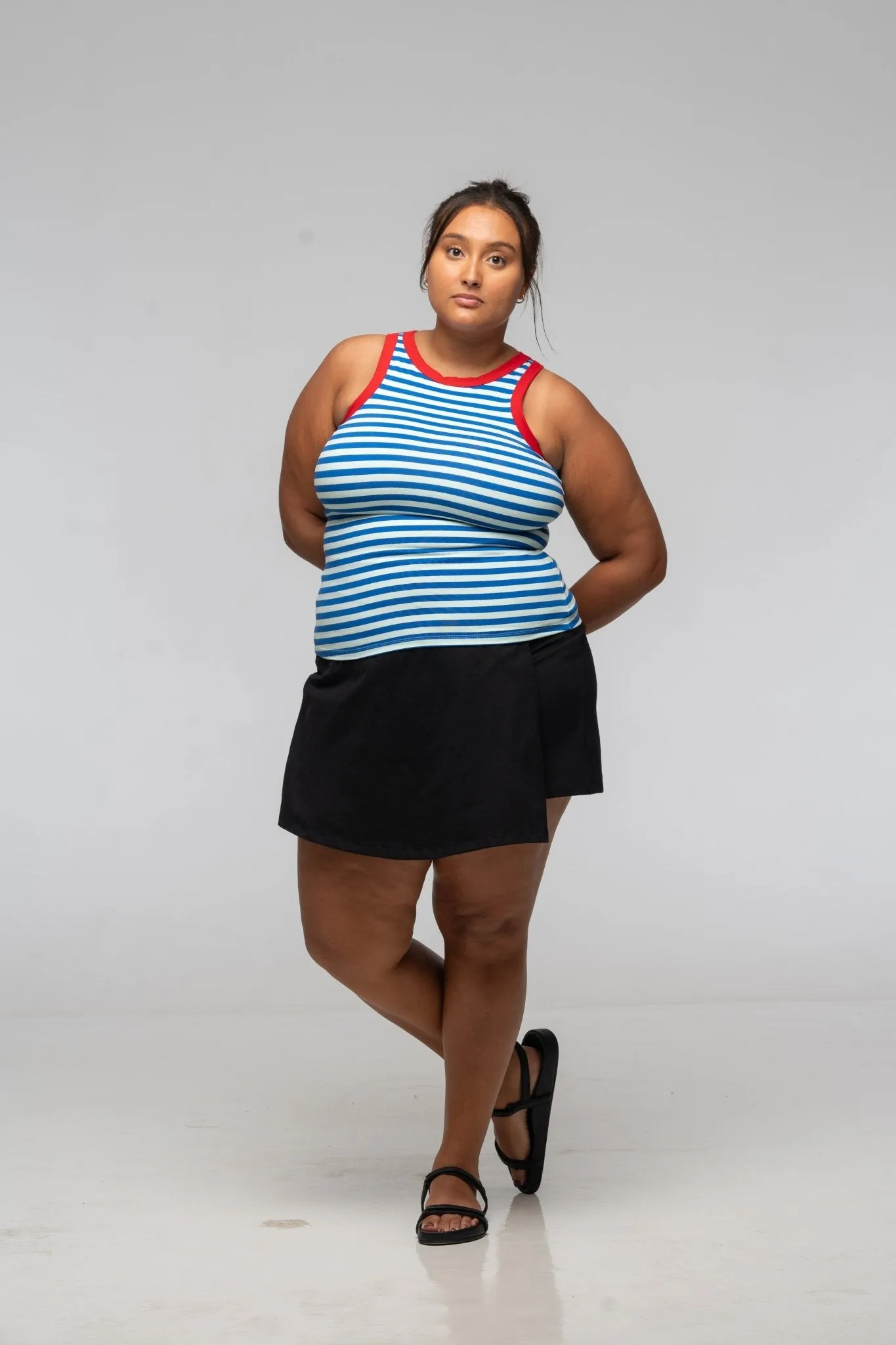 Iva Top Full Length in Blue Mint Stripe / Red sold by Manners London product image thumbnail 5