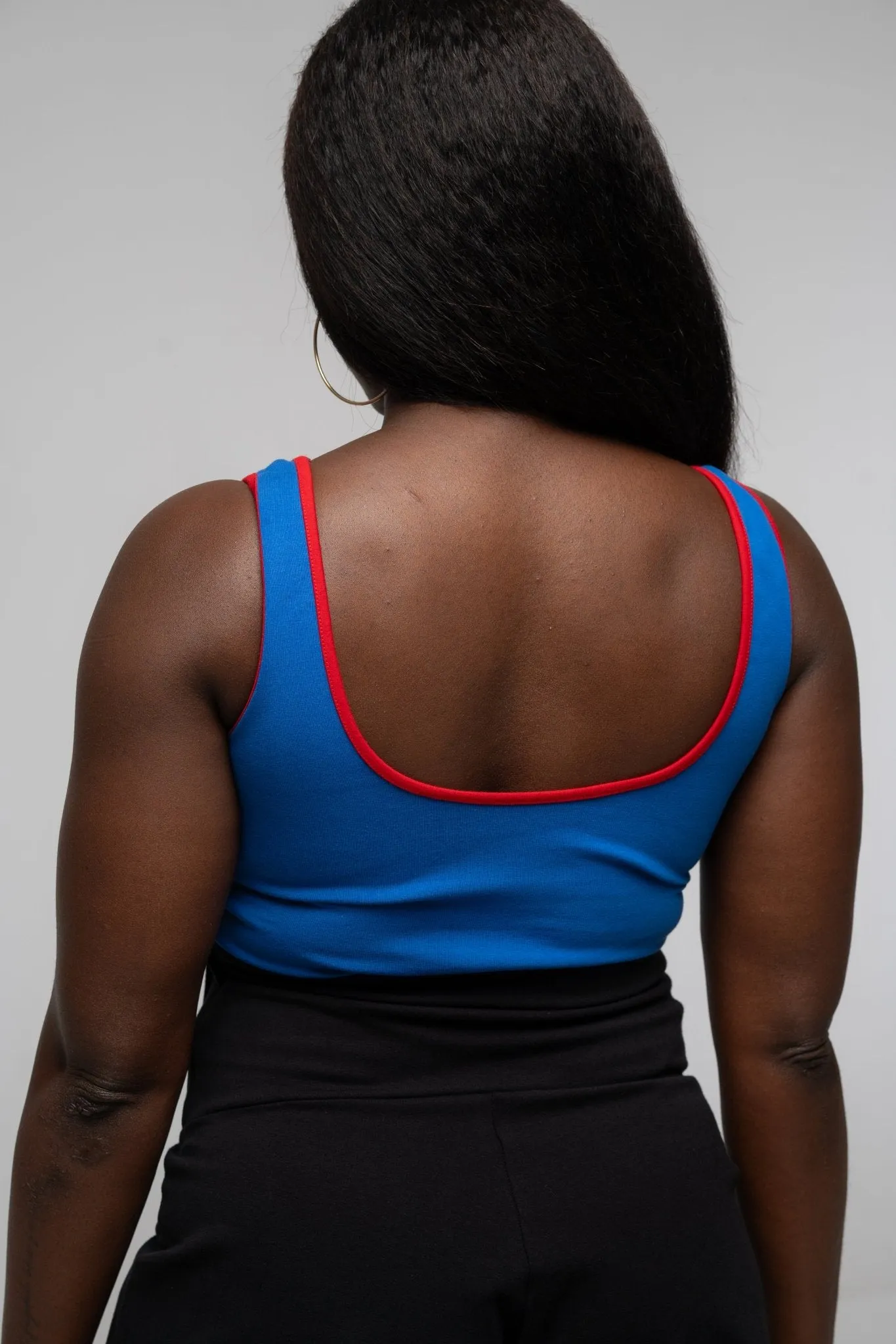 Api Mid Crop Top in Forgetmenot / Red edging sold by Manners London