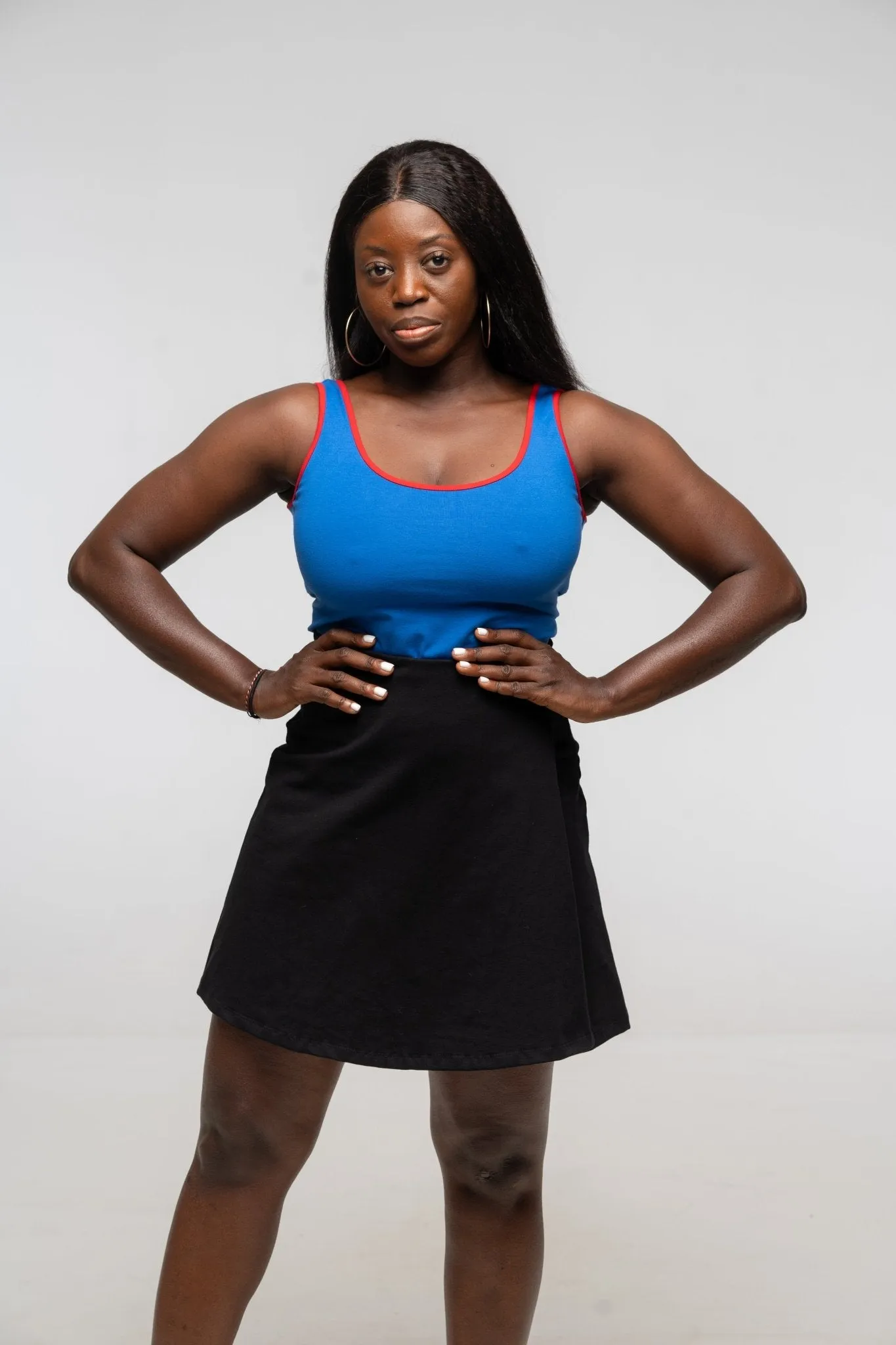 Api Mid Crop Top in Forgetmenot / Red edging sold by Manners London product image thumbnail 3