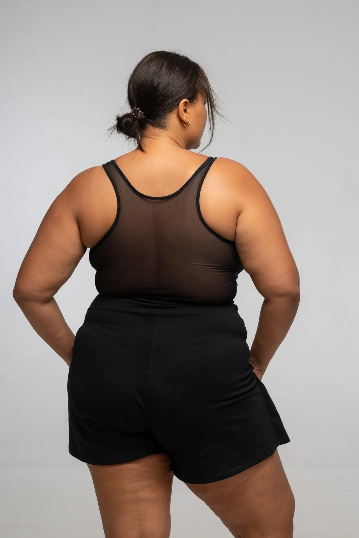 Mesh Back Shinni Crop Top in Black sold by Manners London