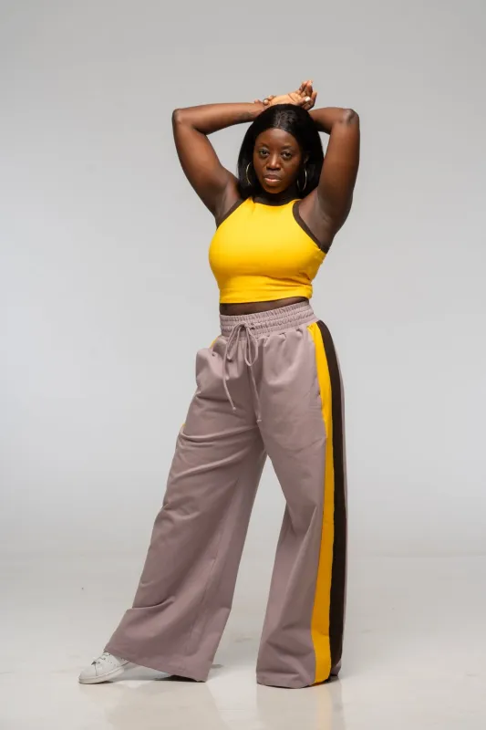 Wide Leg Trackie Trousers in Dust with Mango and Cafe stripes sold by Manners London