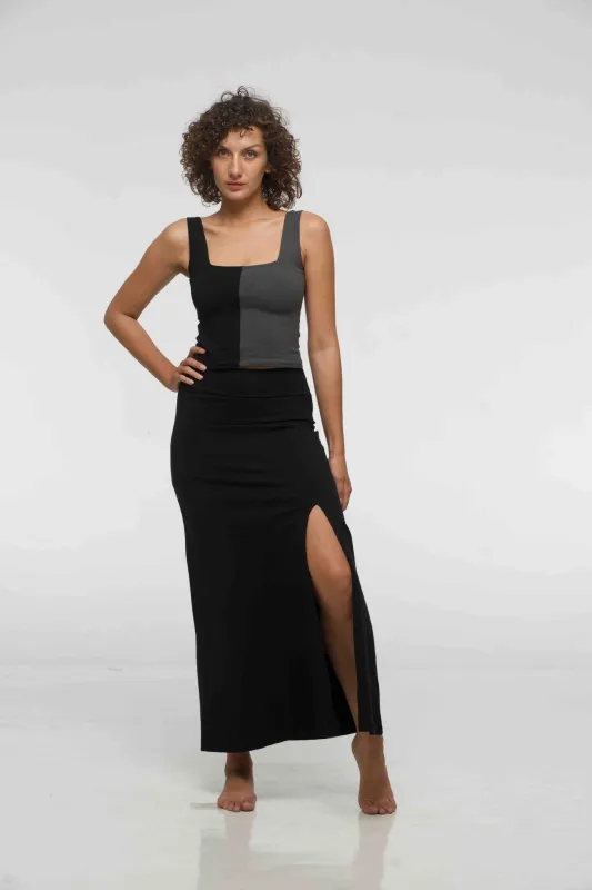 Maxi Skirt with Split in Black sold by Manners London