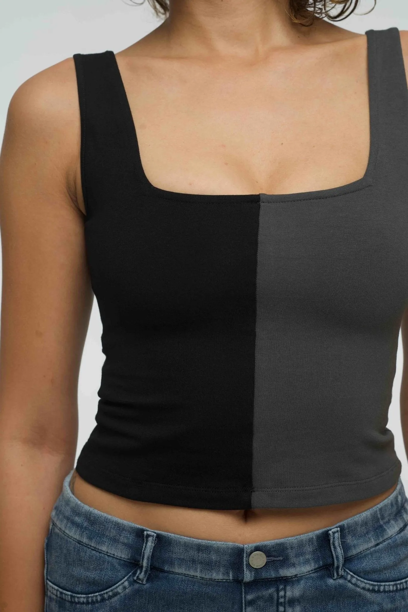 Half and Half New Square Neck Crop Top in Black/Grey sold by Manners London product image thumbnail 5