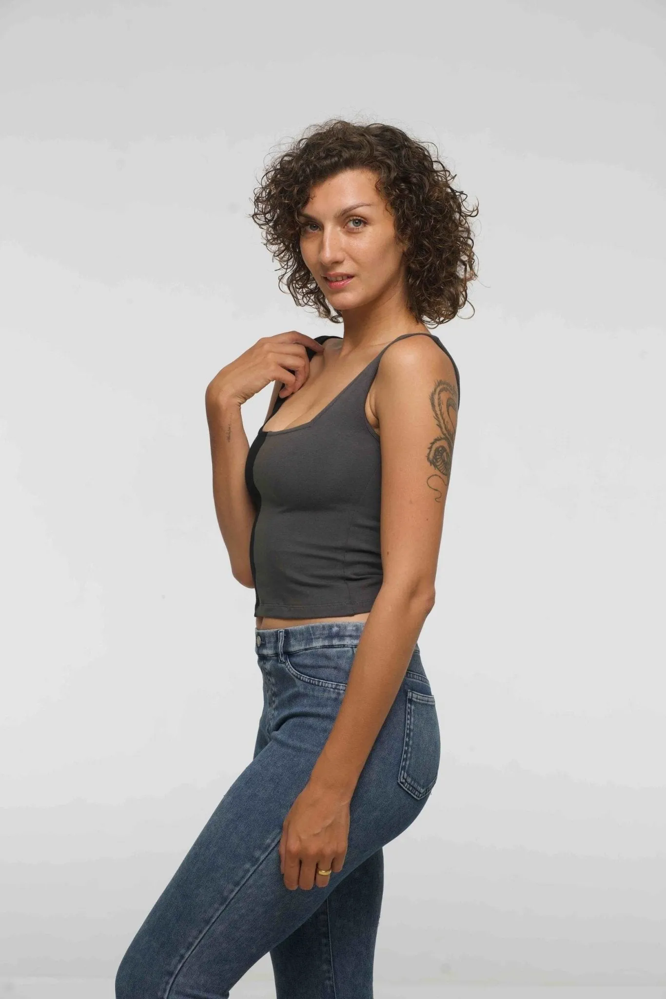 Half and Half New Square Neck Crop Top in Black/Grey sold by Manners London product image thumbnail 2