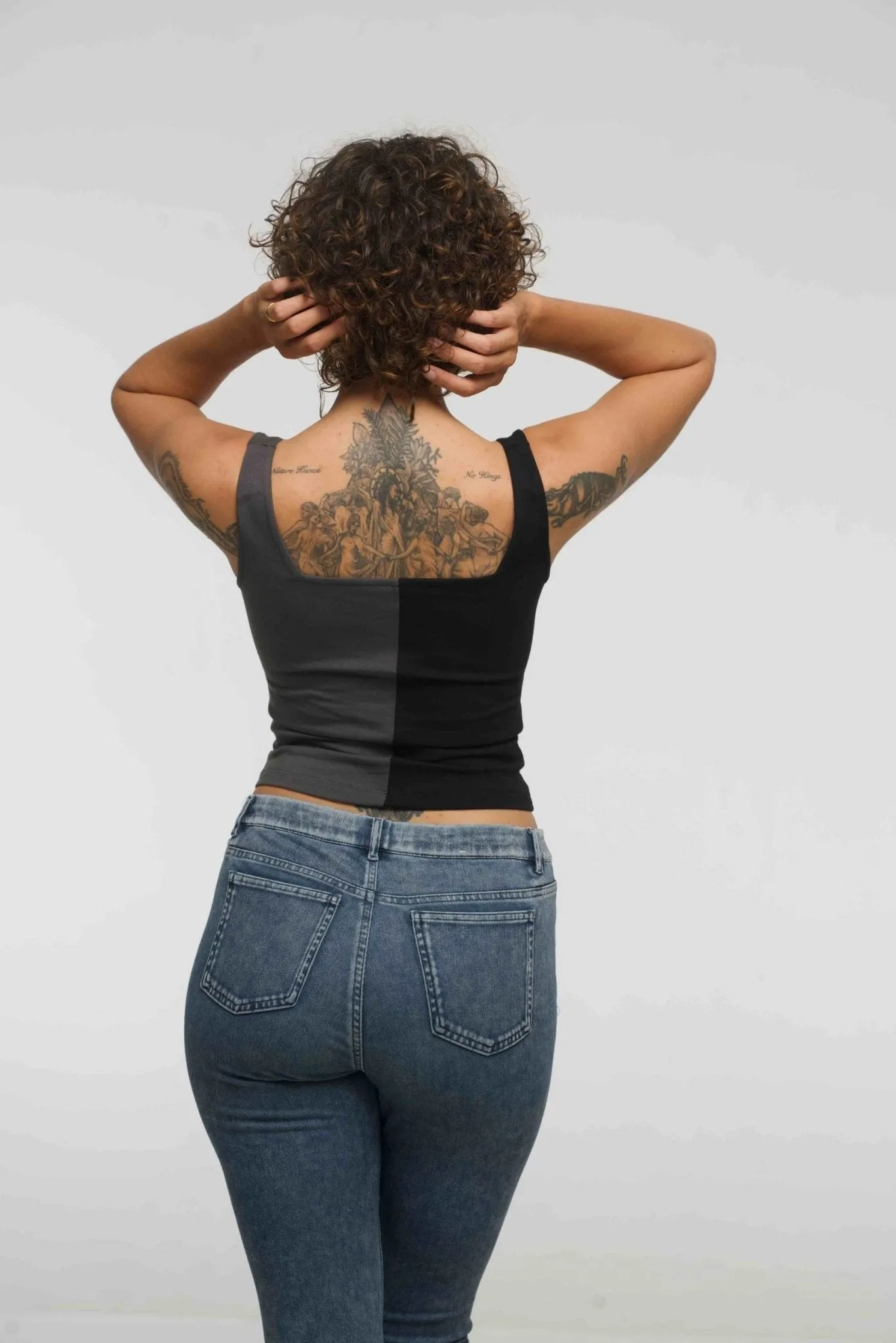 Half and Half New Square Neck Crop Top in Black/Grey sold by Manners London product image thumbnail 3