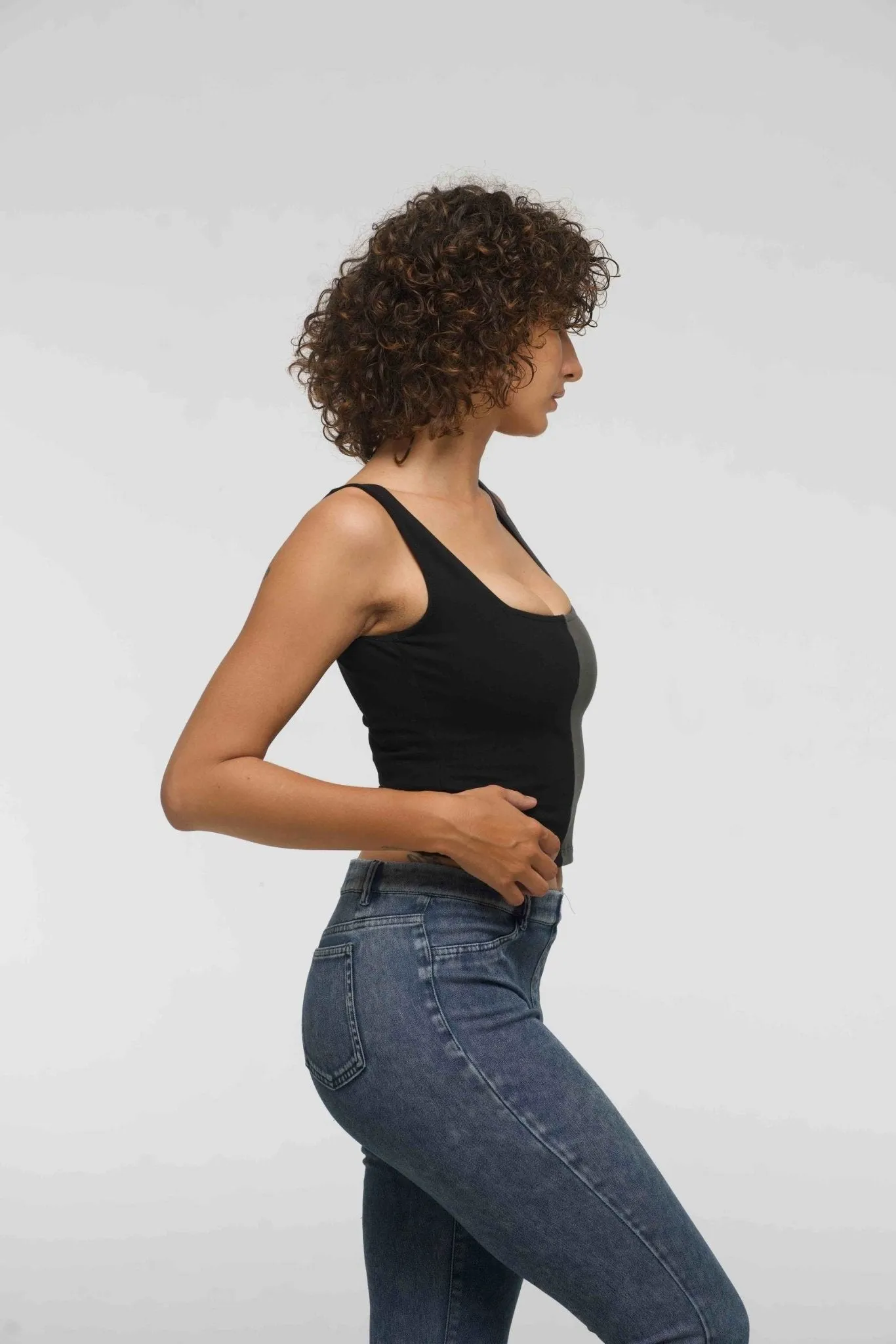 Half and Half New Square Neck Crop Top in Black/Grey sold by Manners London product image thumbnail 4