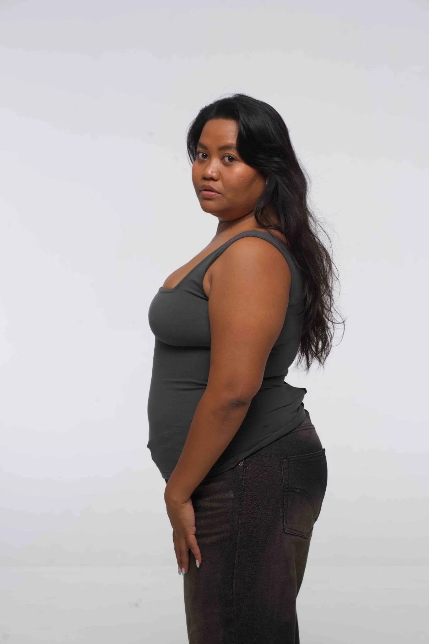 Half and Half New Square Neck Full Length Top in Black/Grey sold by Manners London product image thumbnail 2