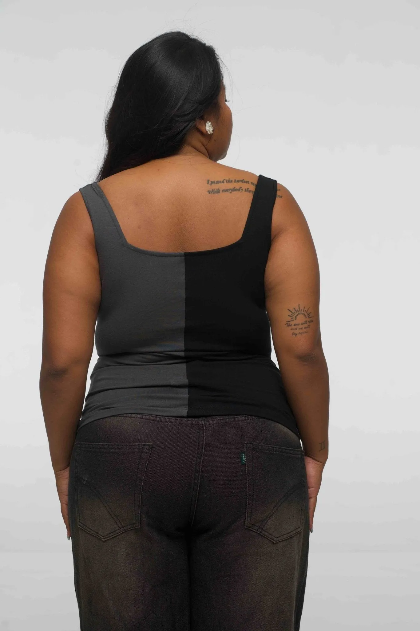 Half and Half New Square Neck Full Length Top in Black/Grey sold by Manners London product image thumbnail 3