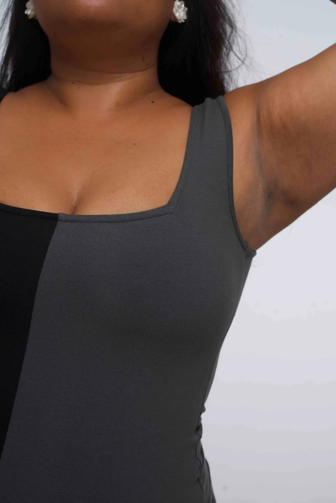 Half and Half New Square Neck Full Length Top in Black/Grey sold by Manners London product image thumbnail 4