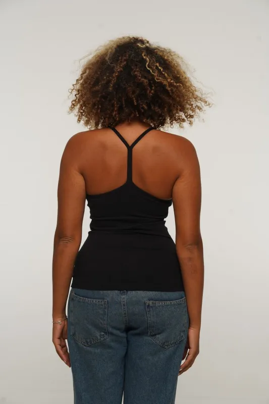 Full Length Vest Top T- Back in Black sold by Manners London