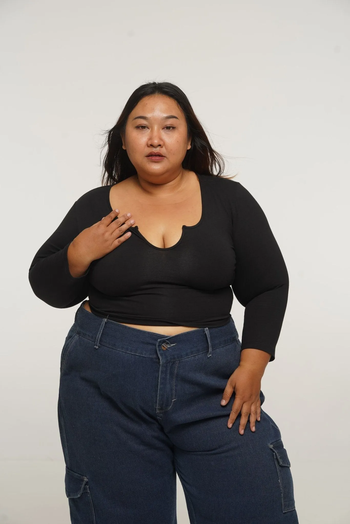 U Front Crop Top with sleeves in Black sold by Manners London product image thumbnail 4