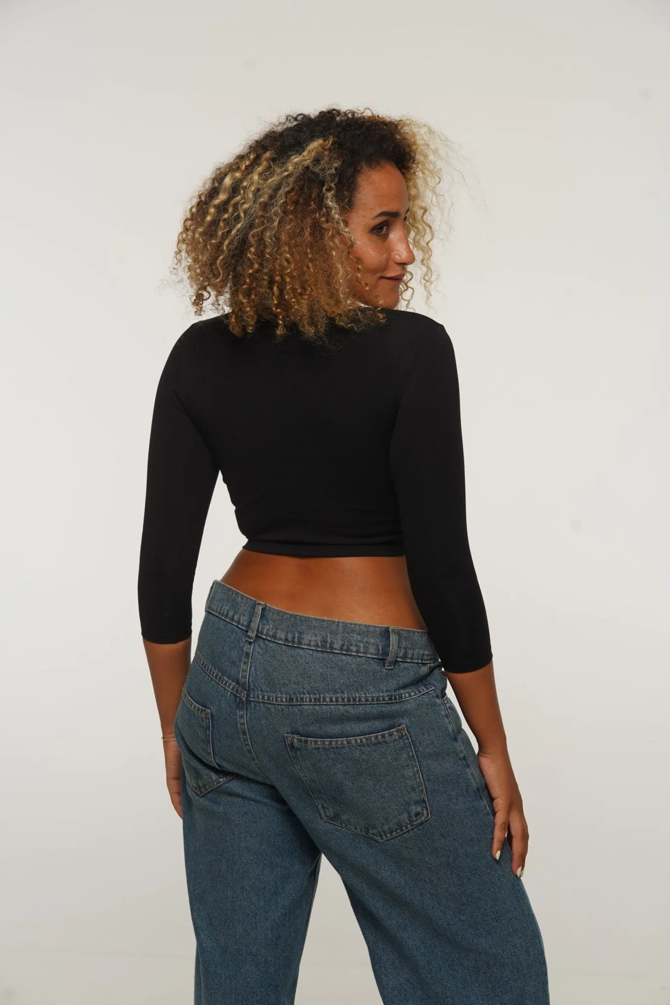 U Front Crop Top with sleeves in Black sold by Manners London product image thumbnail 2