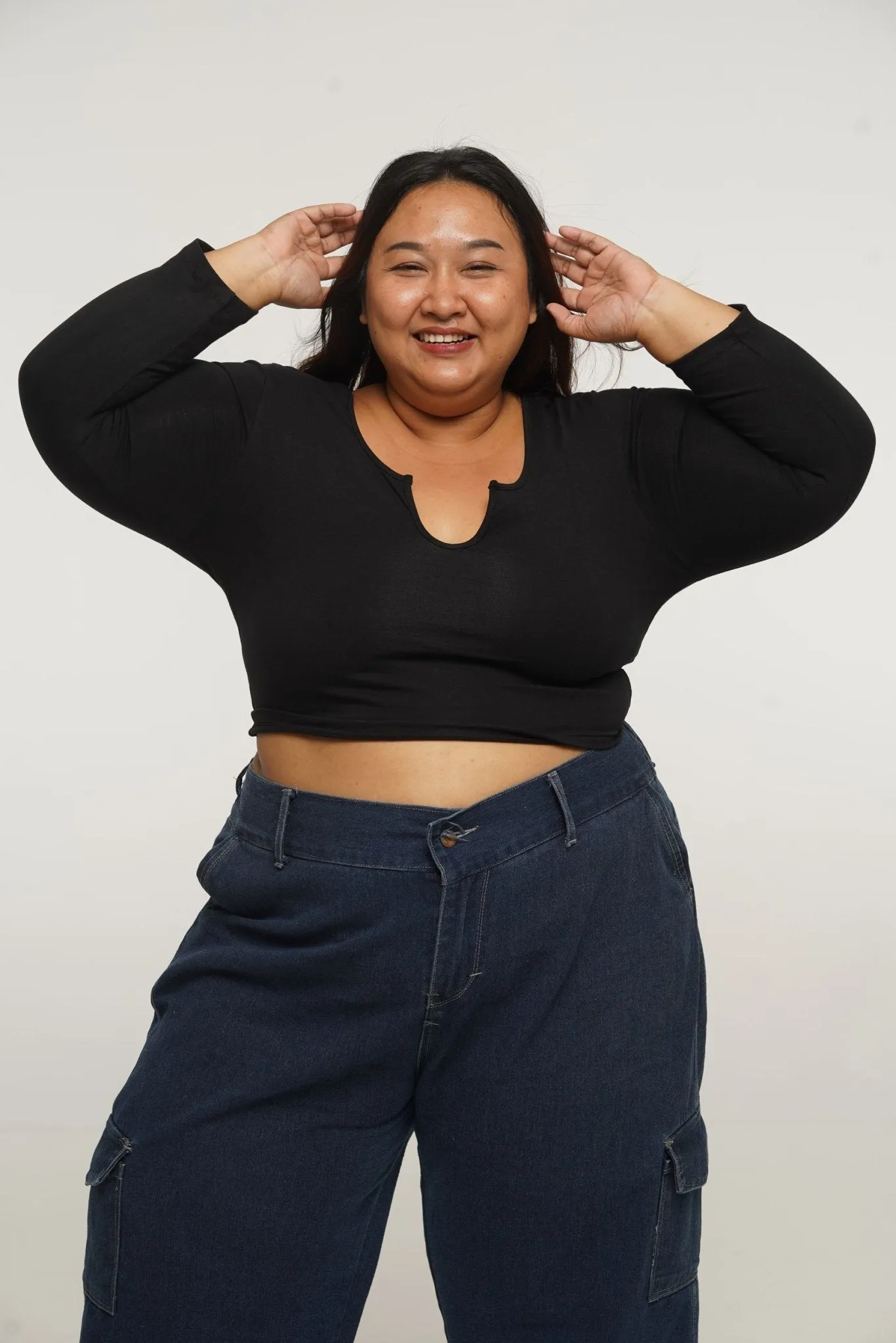 U Front Crop Top with sleeves in Black sold by Manners London product image thumbnail 3