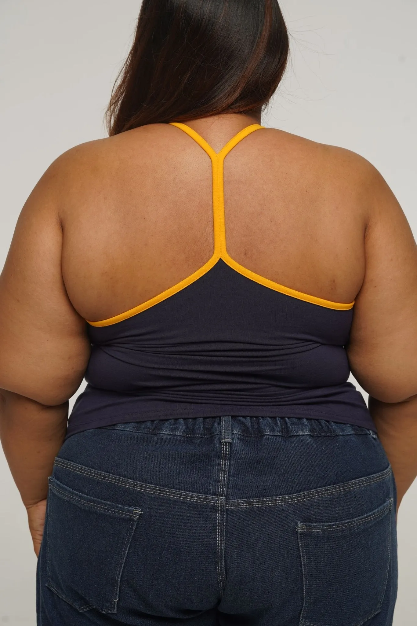 Full Length Vest Top T- Back in Navy/Mango straps sold by Manners London product image thumbnail 5