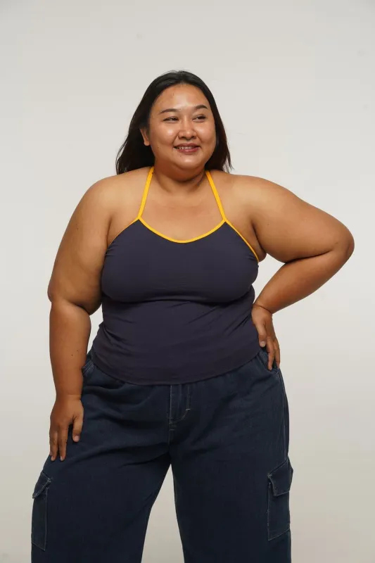 Full Length Vest Top T- Back in Navy/Mango straps sold by Manners London