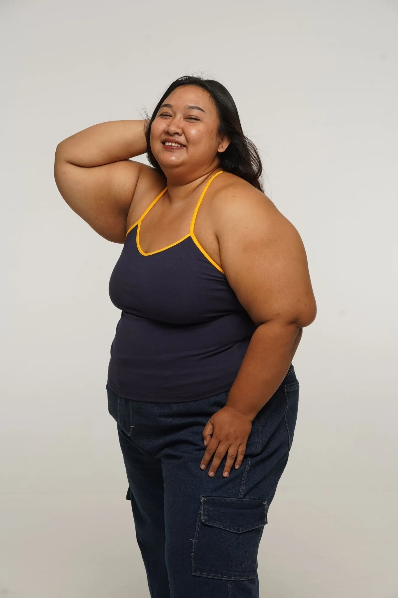 Full Length Vest Top T- Back in Navy/Mango straps sold by Manners London product image thumbnail 3