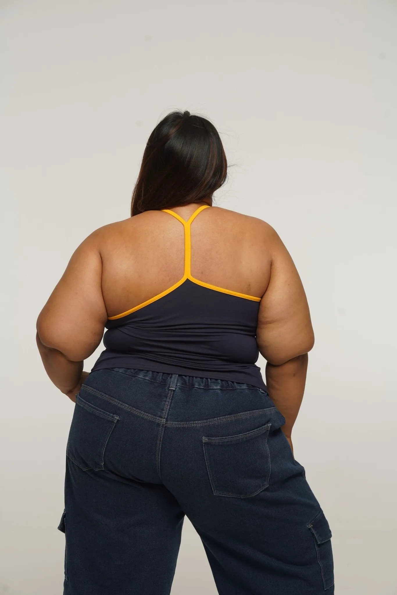 Full Length Vest Top T- Back in Navy/Mango straps sold by Manners London product image thumbnail 2