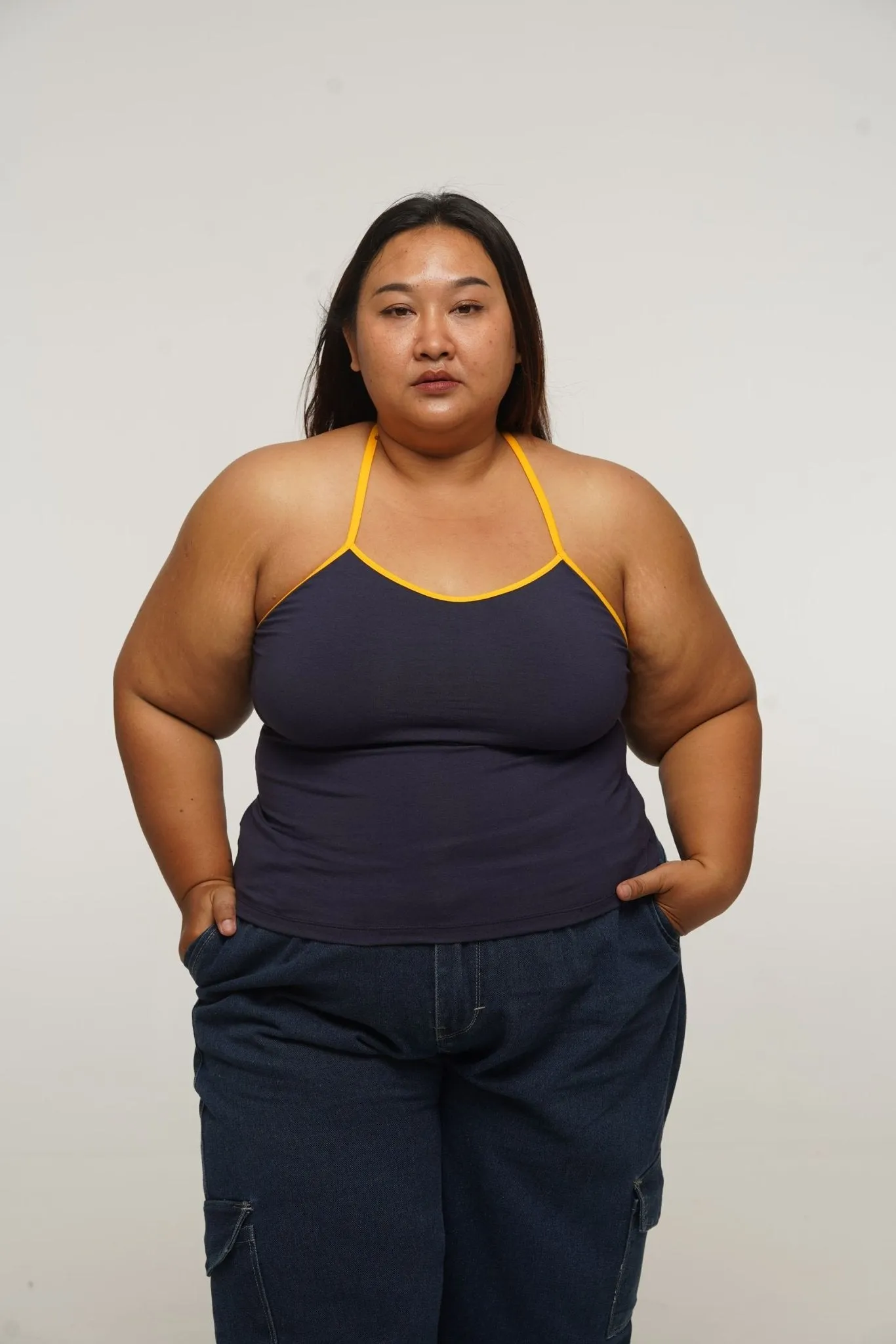 Full Length Vest Top T- Back in Navy/Mango straps sold by Manners London product image thumbnail 4