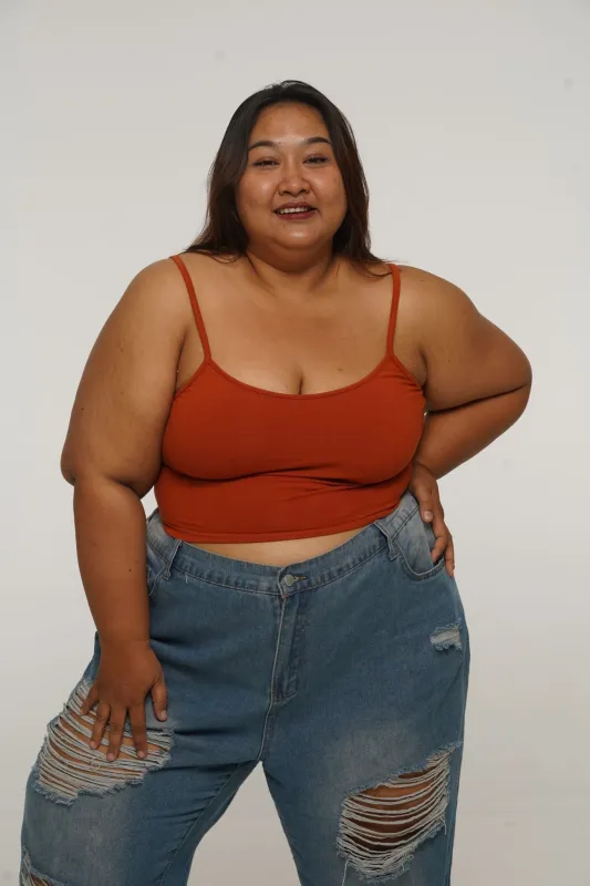 Scoop Crop Vest in Burnt Orange sold by Manners London