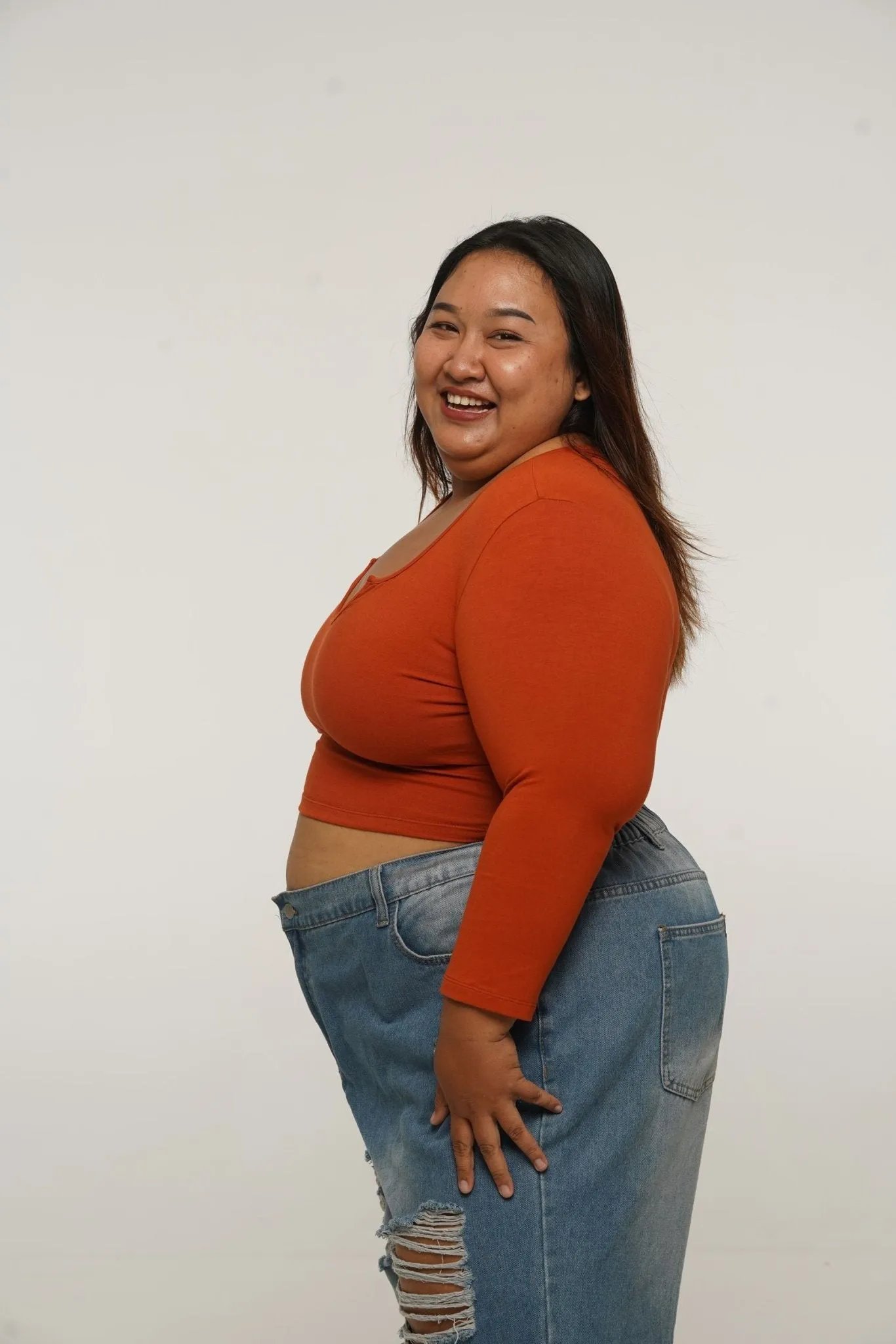 U Front Crop Top with sleeves in Burnt Orange sold by Manners London product image thumbnail 3