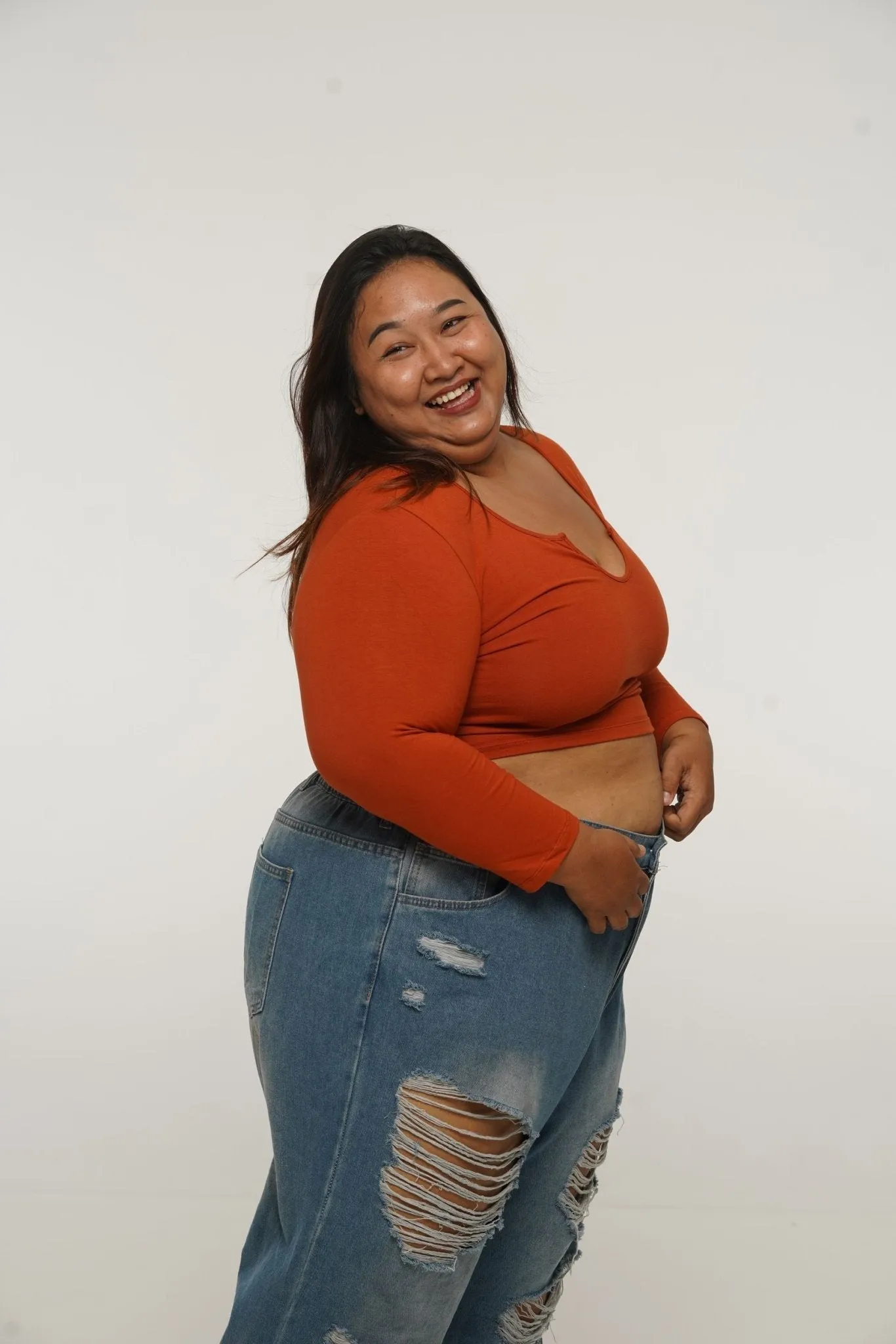 U Front Crop Top with sleeves in Burnt Orange sold by Manners London product image thumbnail 2