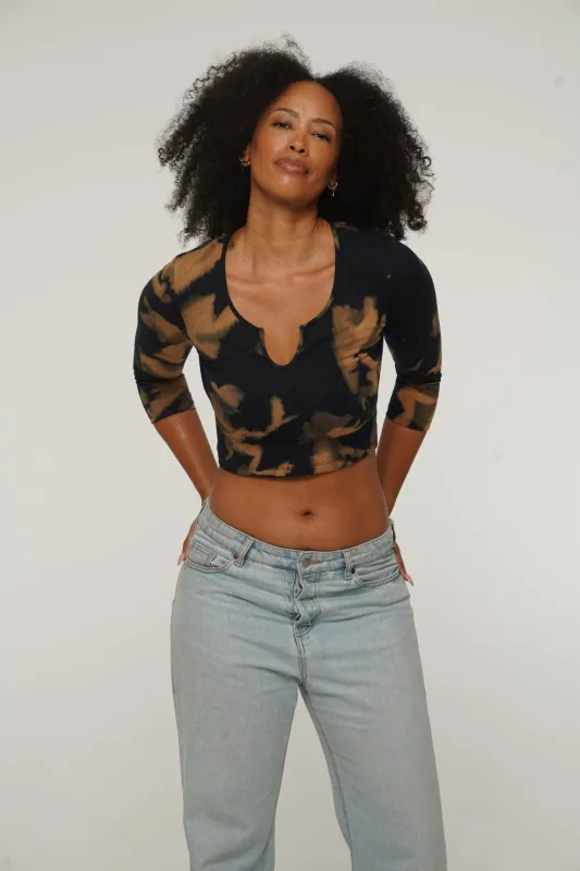 U Front Crop Top with sleeves in Acid Wash sold by Manners London