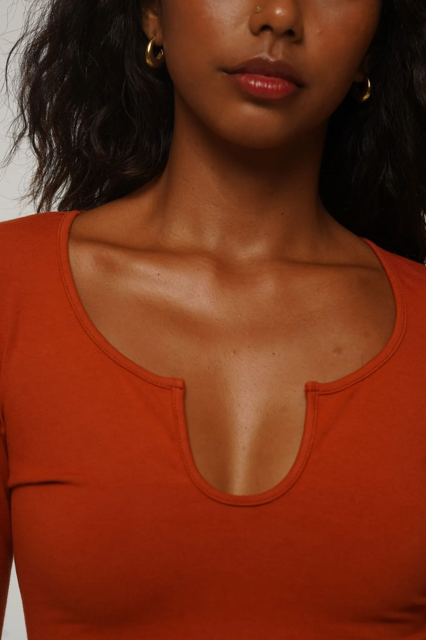 U Front Full Length Top with sleeves in Burnt Orange sold by Manners London product image thumbnail 2