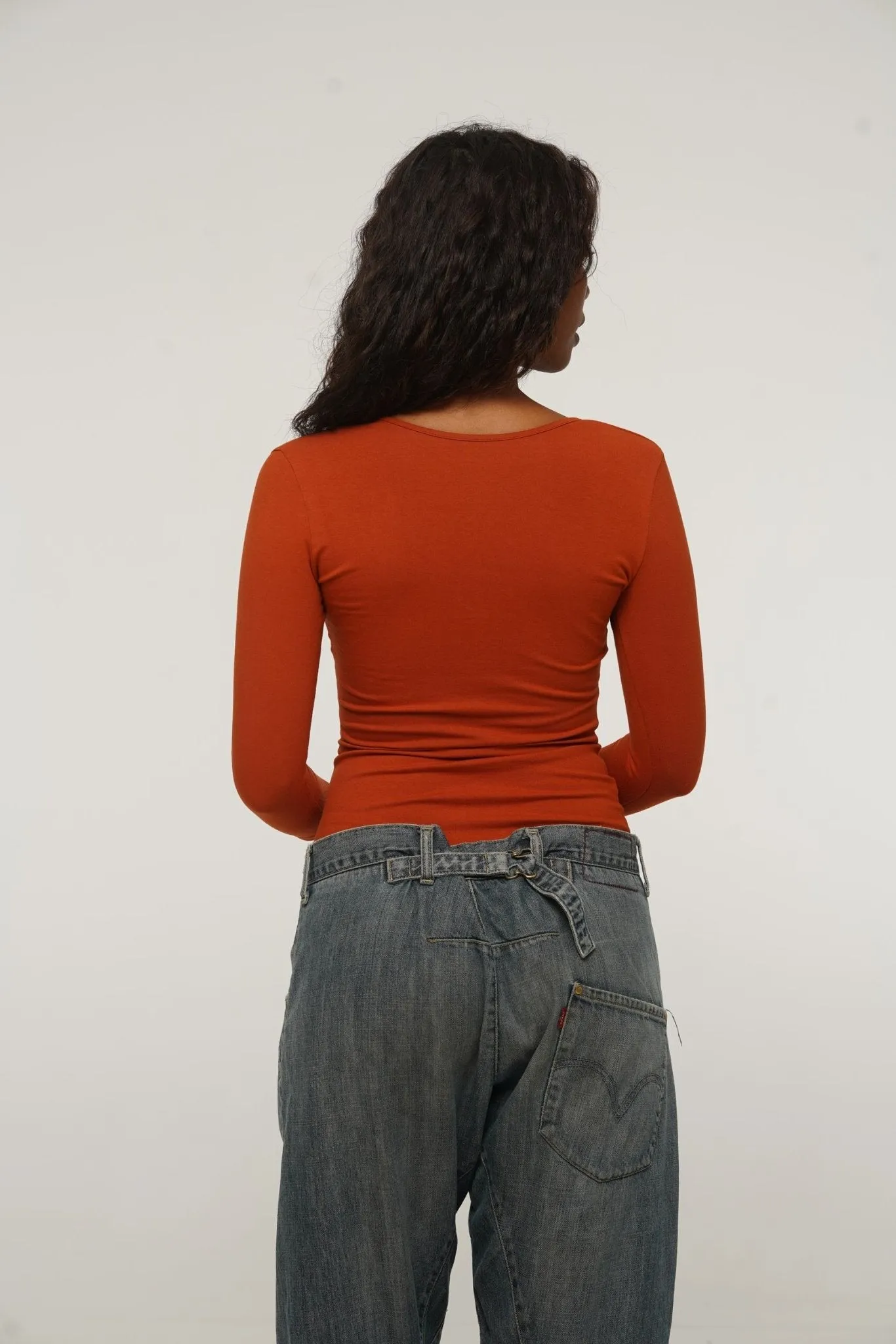 U Front Full Length Top with sleeves in Burnt Orange sold by Manners London product image thumbnail 5