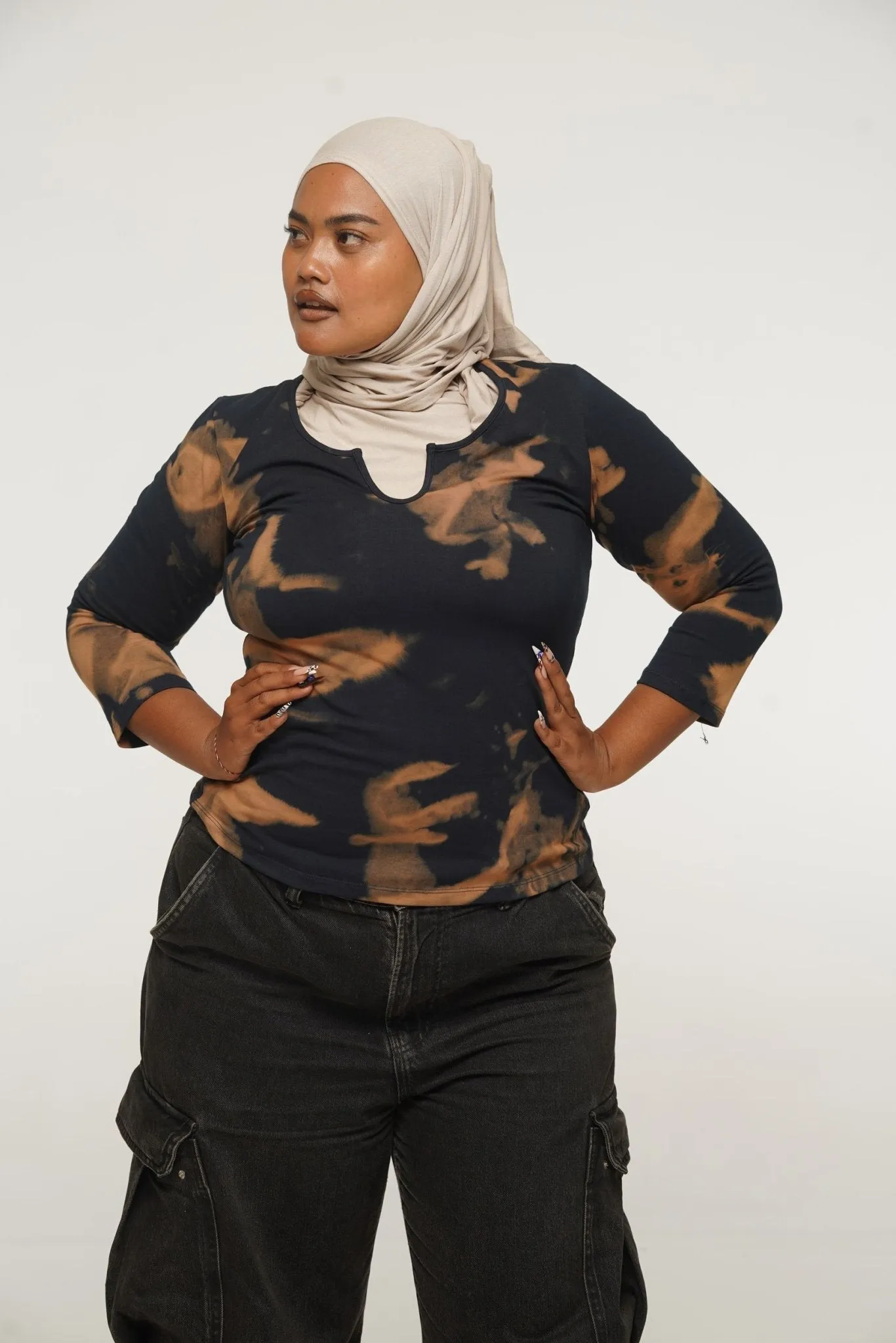 U Front Full Length Top with sleeves in Acid Wash sold by Manners London product image thumbnail 5