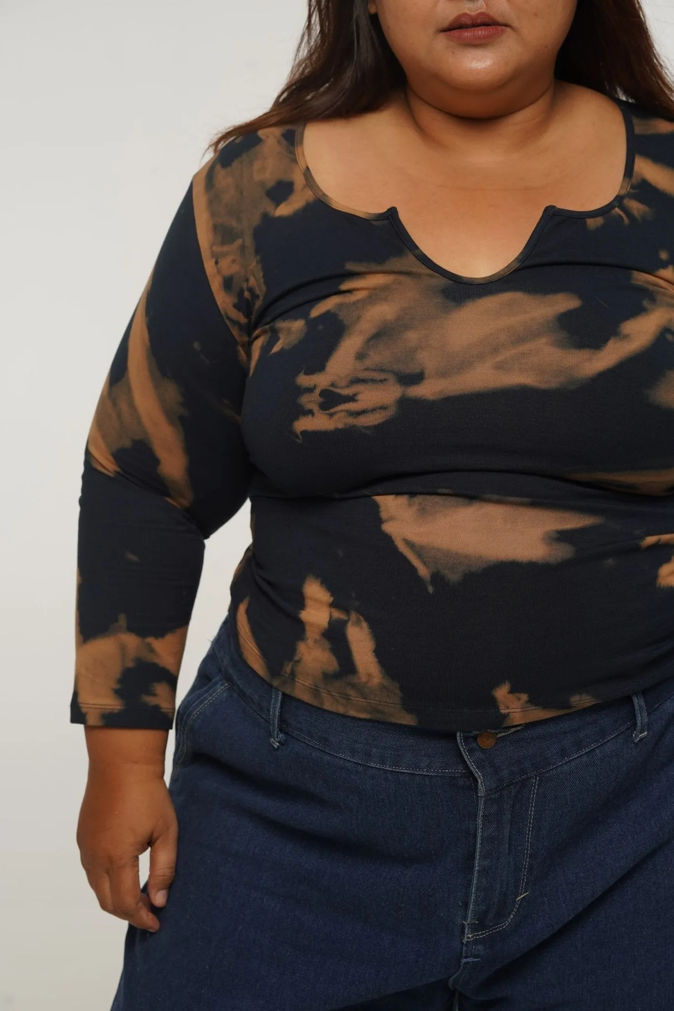 U Front Full Length Top with sleeves in Acid Wash sold by Manners London product image thumbnail 3