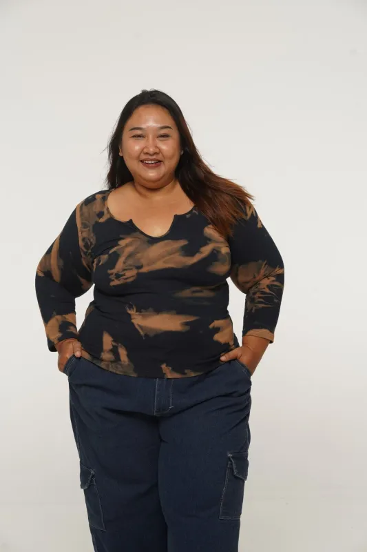 U Front Full Length Top with sleeves in Acid Wash sold by Manners London