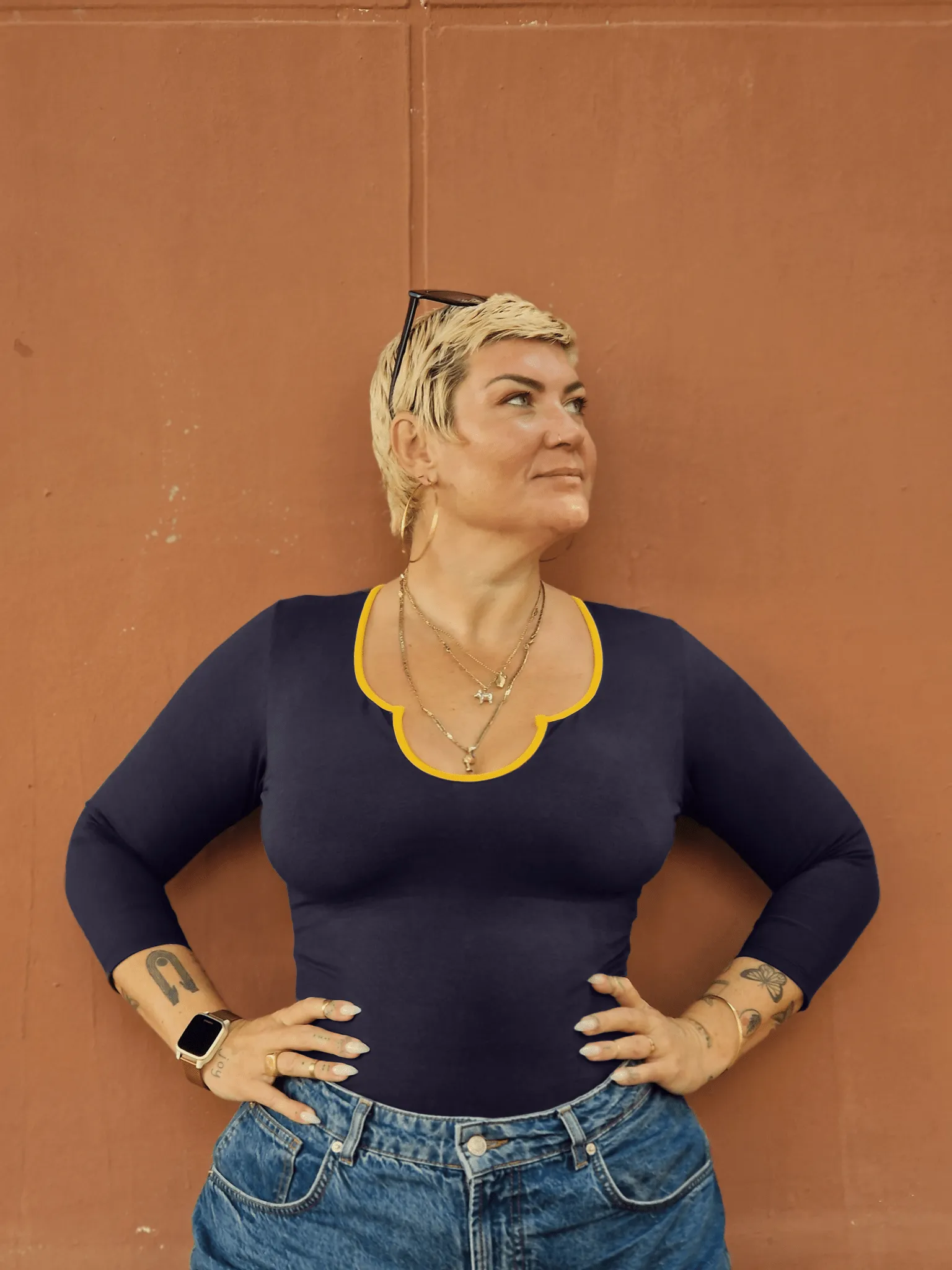 U Front Full Length Top in Navy & Mango sold by Manners London product image thumbnail 2